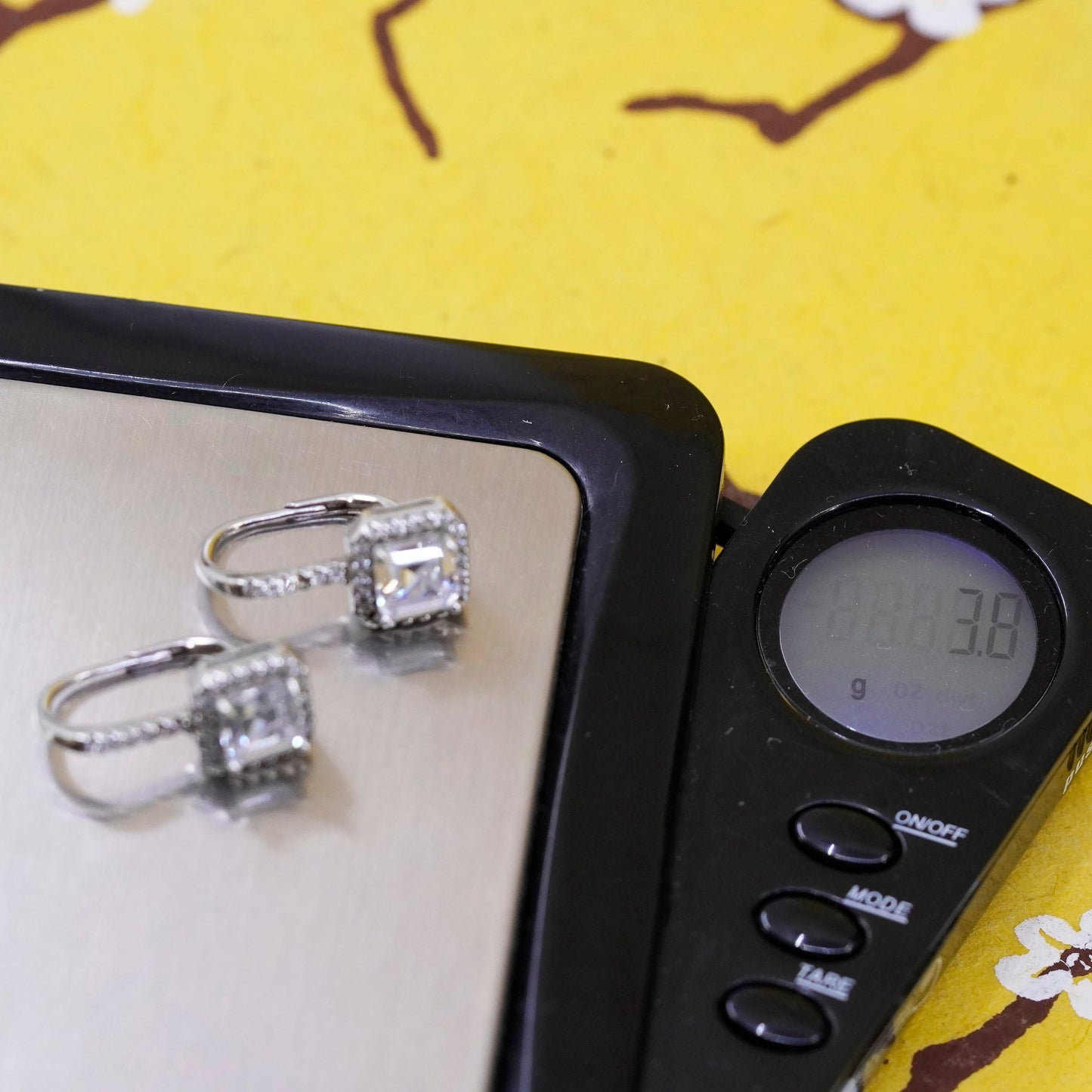 Vintage Sterling silver 925 handmade earrings with square cut CZ