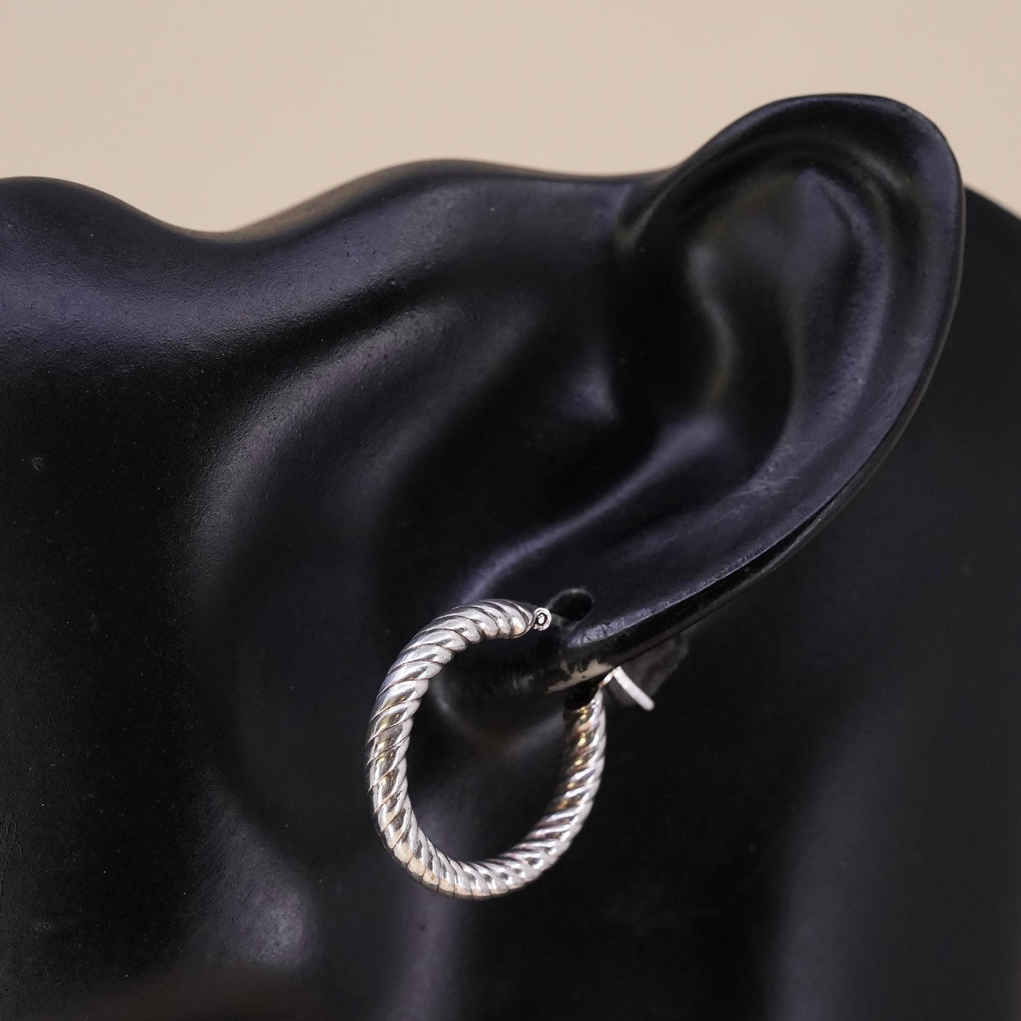 1", Vintage Italian sterling silver loop single earring, primitive twisted hoop