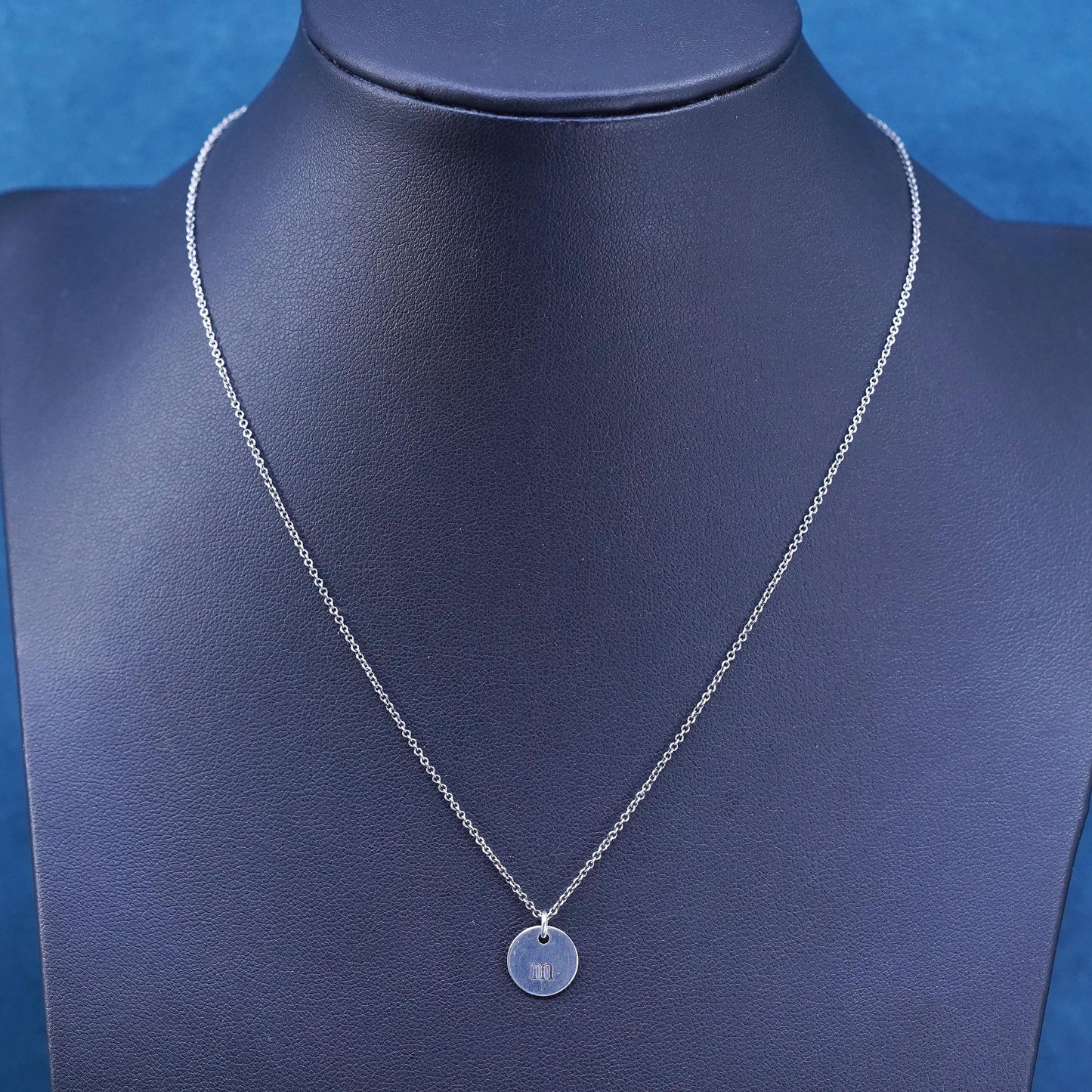 16+2”, vintage Sterling silver necklace, 925 circle chain with tag letter M