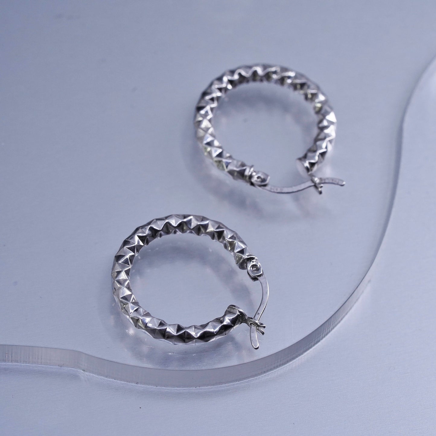 0.75”, vintage Sterling silver handmade earrings, textured 925 hoops