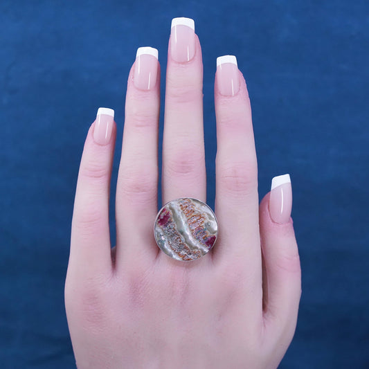 Size 8.25, vintage sterling 925 silver statement ring w/ genuine blister pearl
