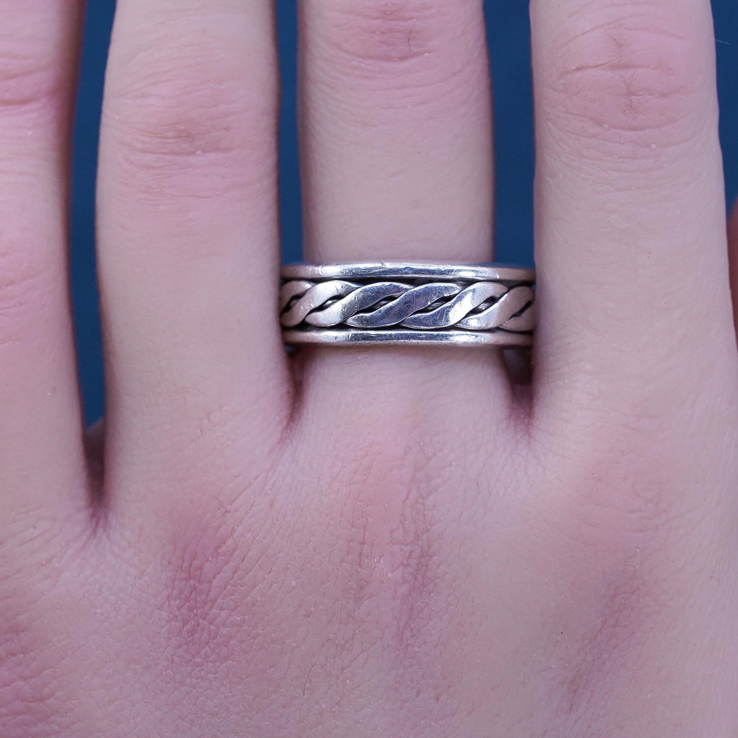 Size 11, vintage sterling silver handmade band, 925 cable spinner ring