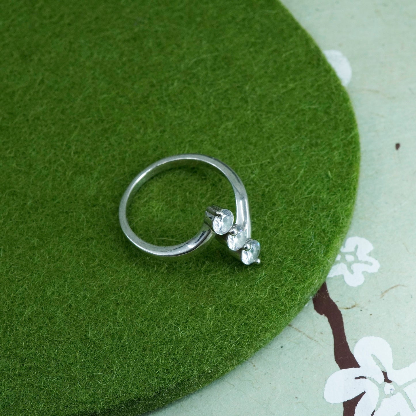 Size 6.75, Vintage sterling silver handmade ring, engagement ring with cz