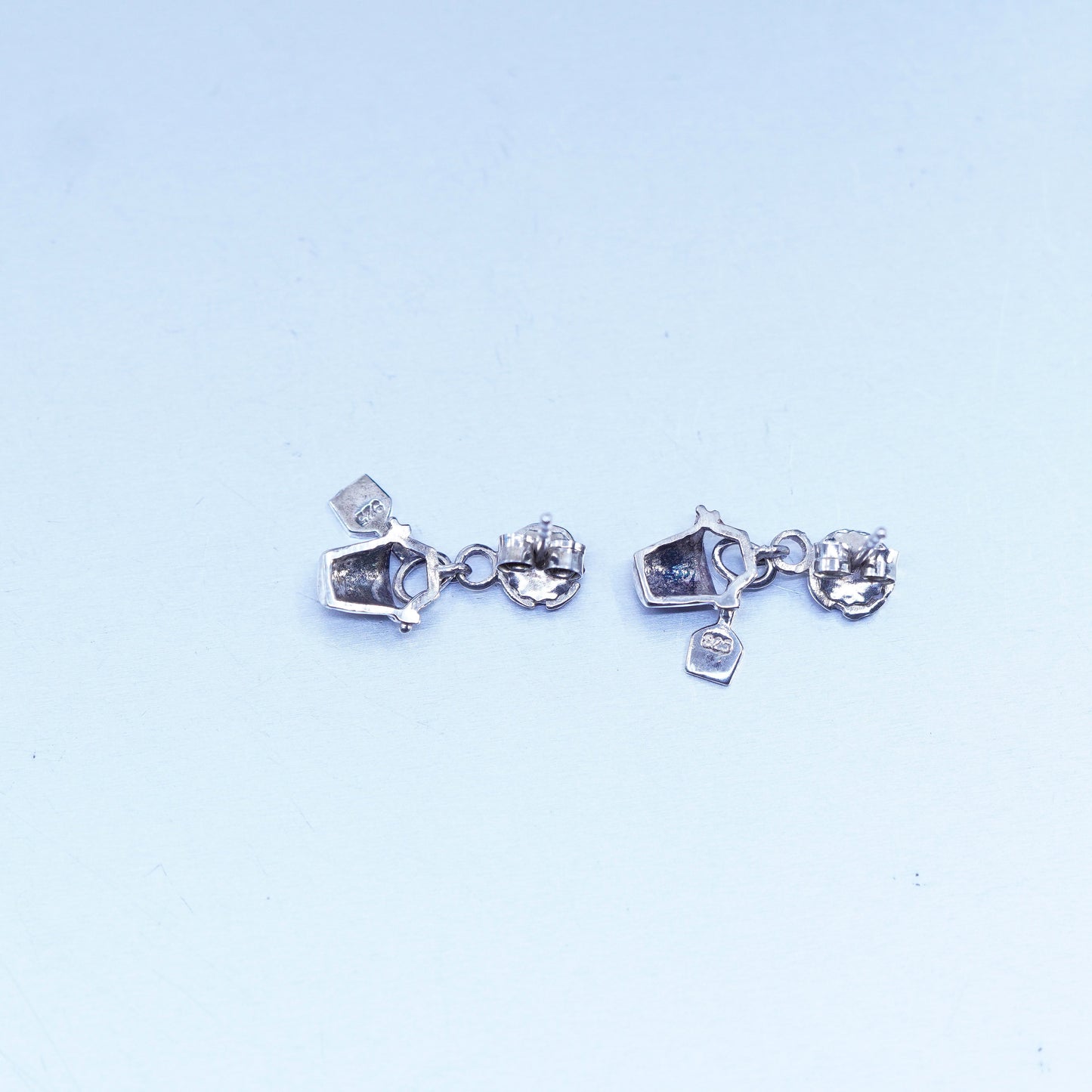 Vintage Sterling 925 silver handmade earrings with bucket shovel dangles