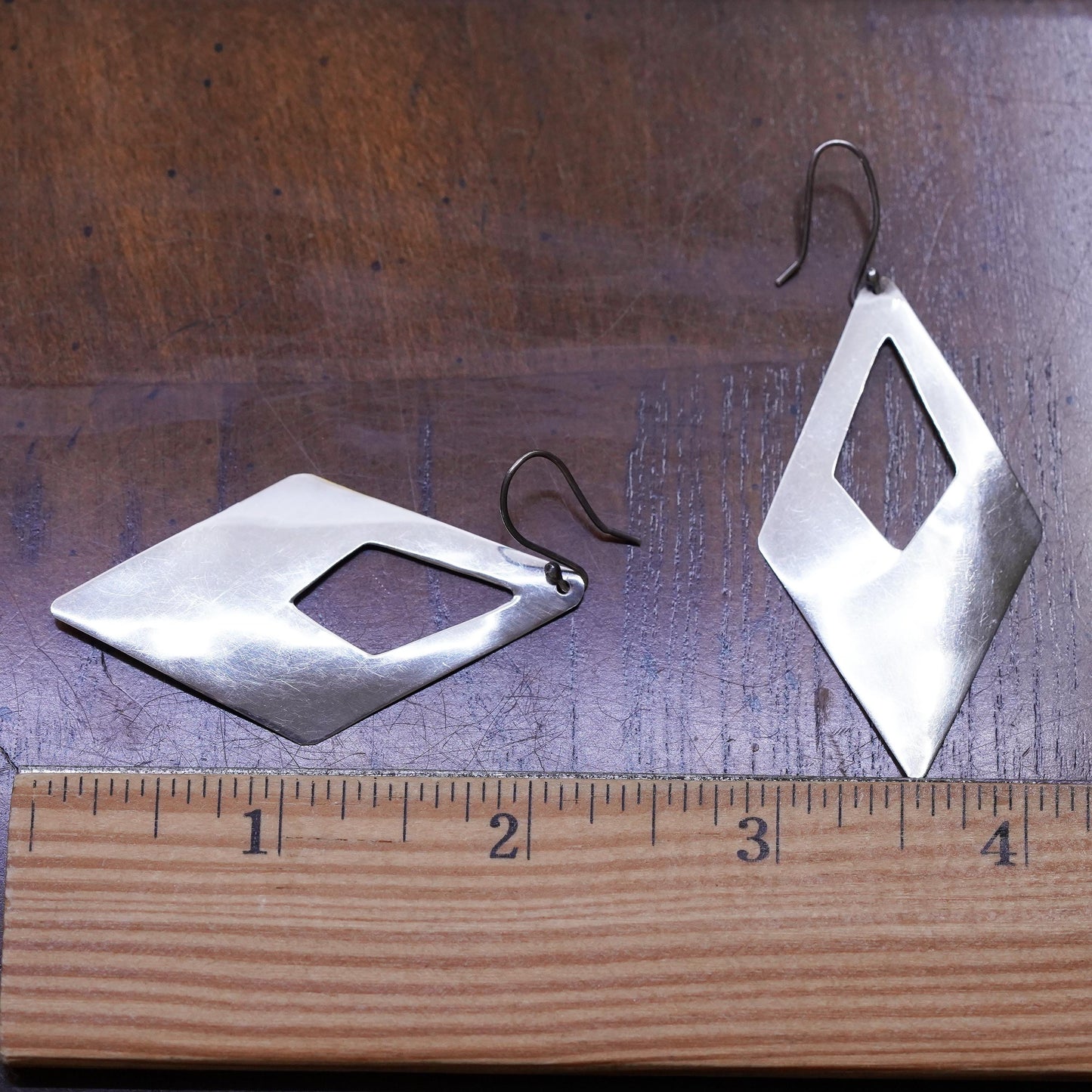 Vintage Sterling 925 silver handmade earrings with diamond shaped dangles