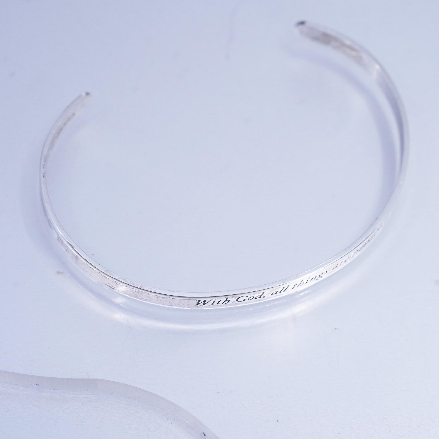 6.5", Sterling 925 silver bracelet, quote cuff god, all things are possible