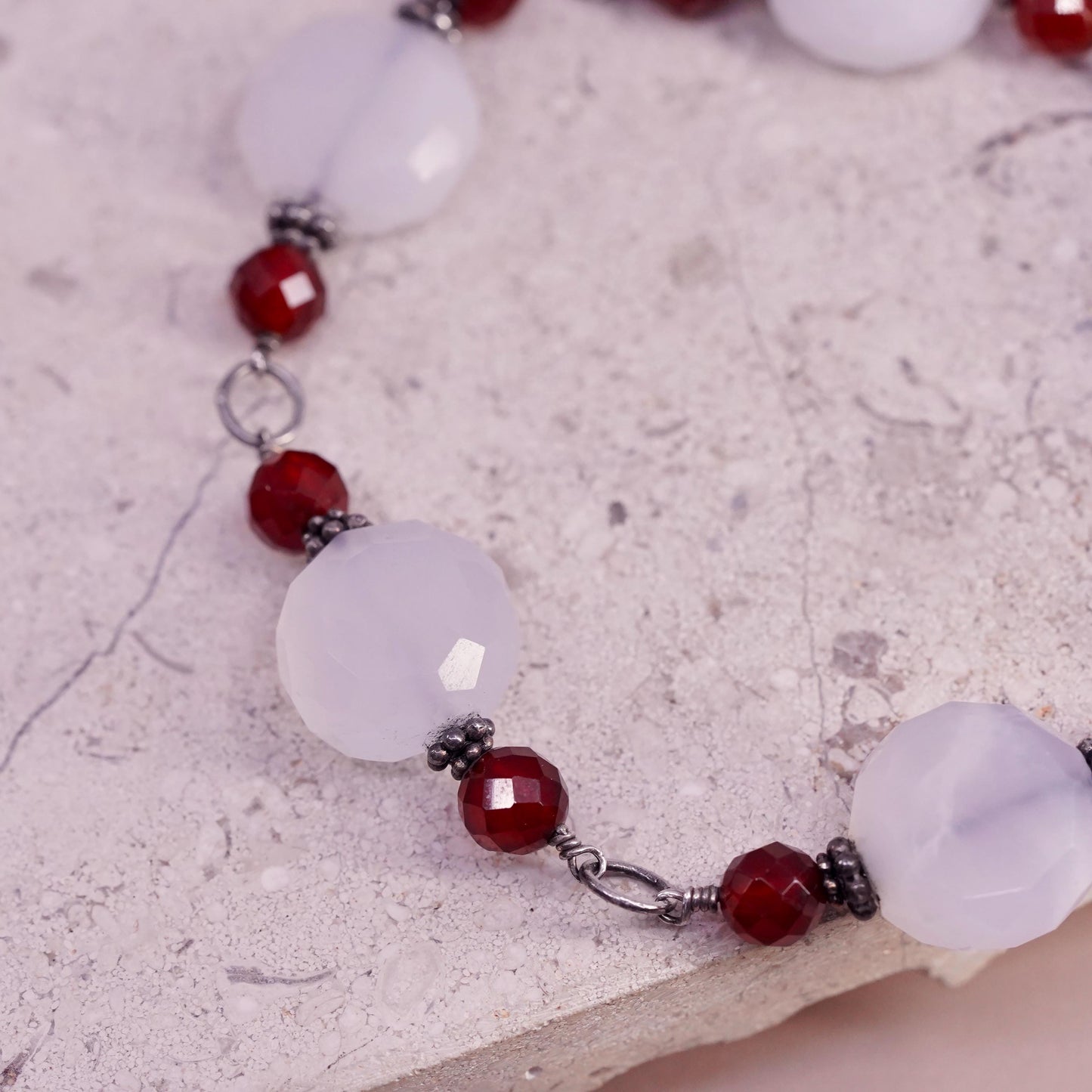 6.75”, vtg sterling silver handmade bracelet, 925 w/ turquoise N carnelian bead