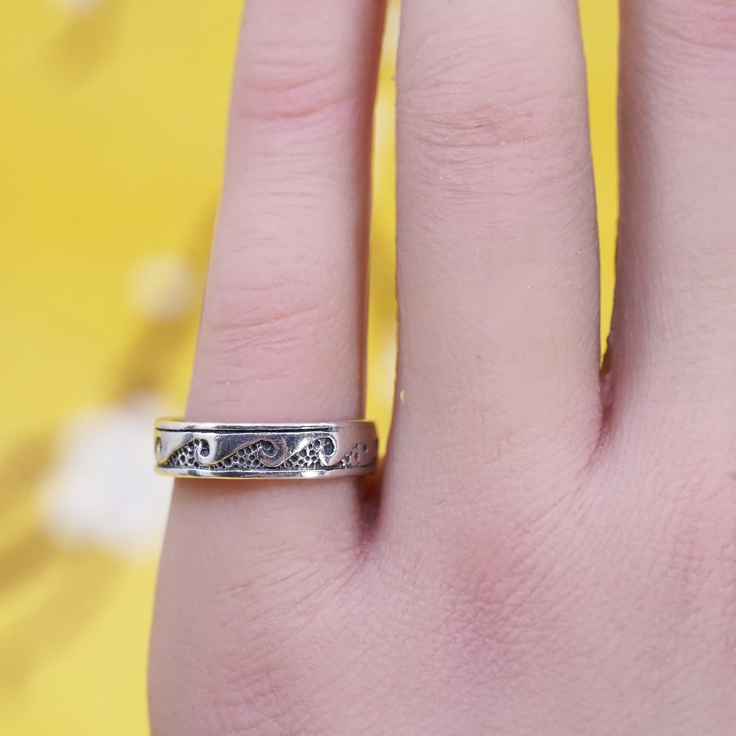 Size 6.75, vintage Sterling silver handmade ring, 925 wavy wave band