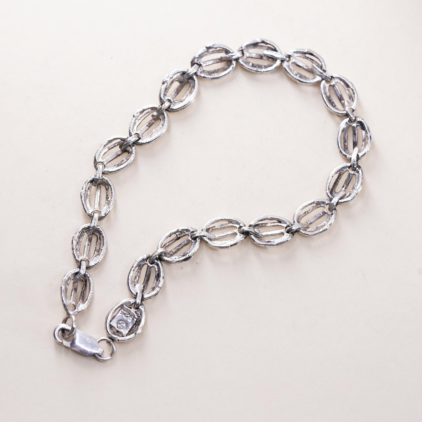 7", vintage sterling 925 silver handmade tennis shell bracelet