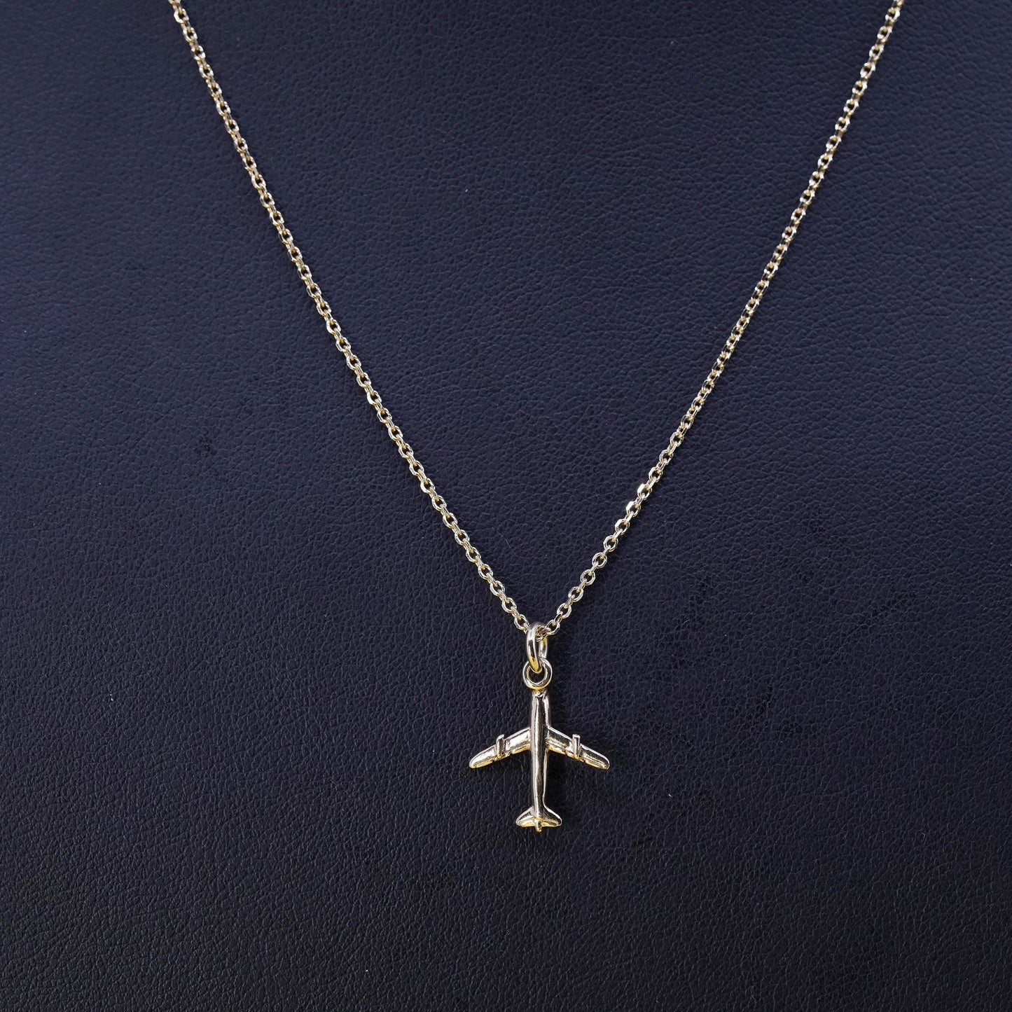 16+2”, Dyadema vermeil yellow gold Sterling silver necklace, 925 chain airplane
