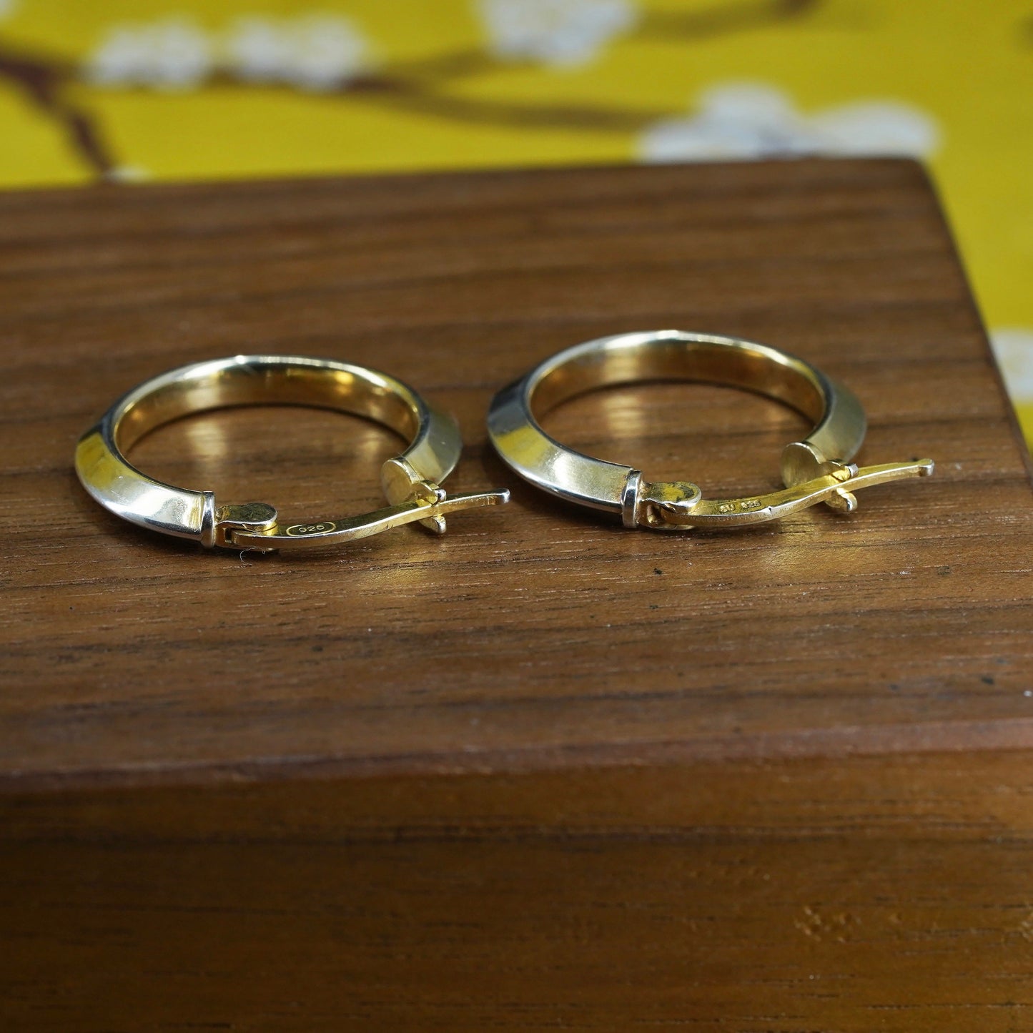 0.75”, Vintage vermeil gold over Sterling silver handmade earrings, 925 hoops