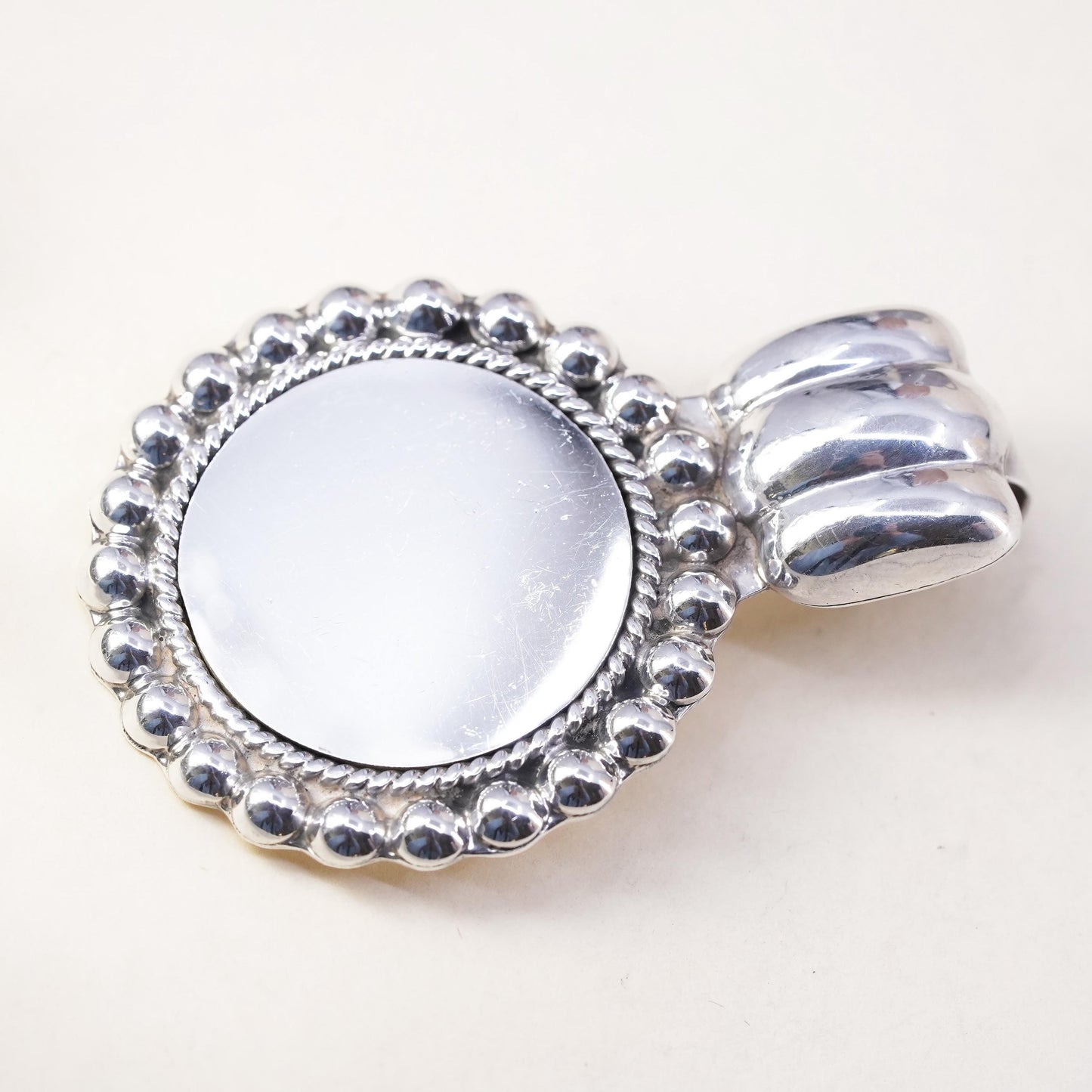 Vintage sterling 925 silver handmade blank circle pendant with beads around