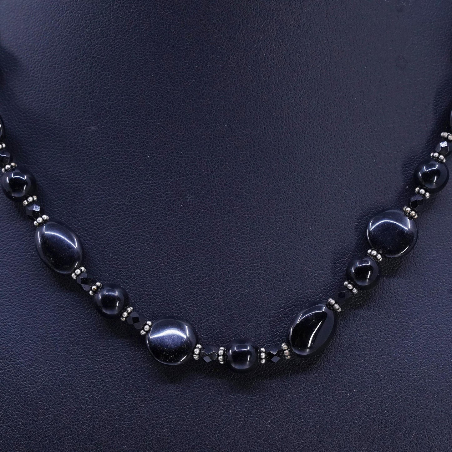 16+2", vintage southwestern Sterling 925 silver handmade onyx chain necklace
