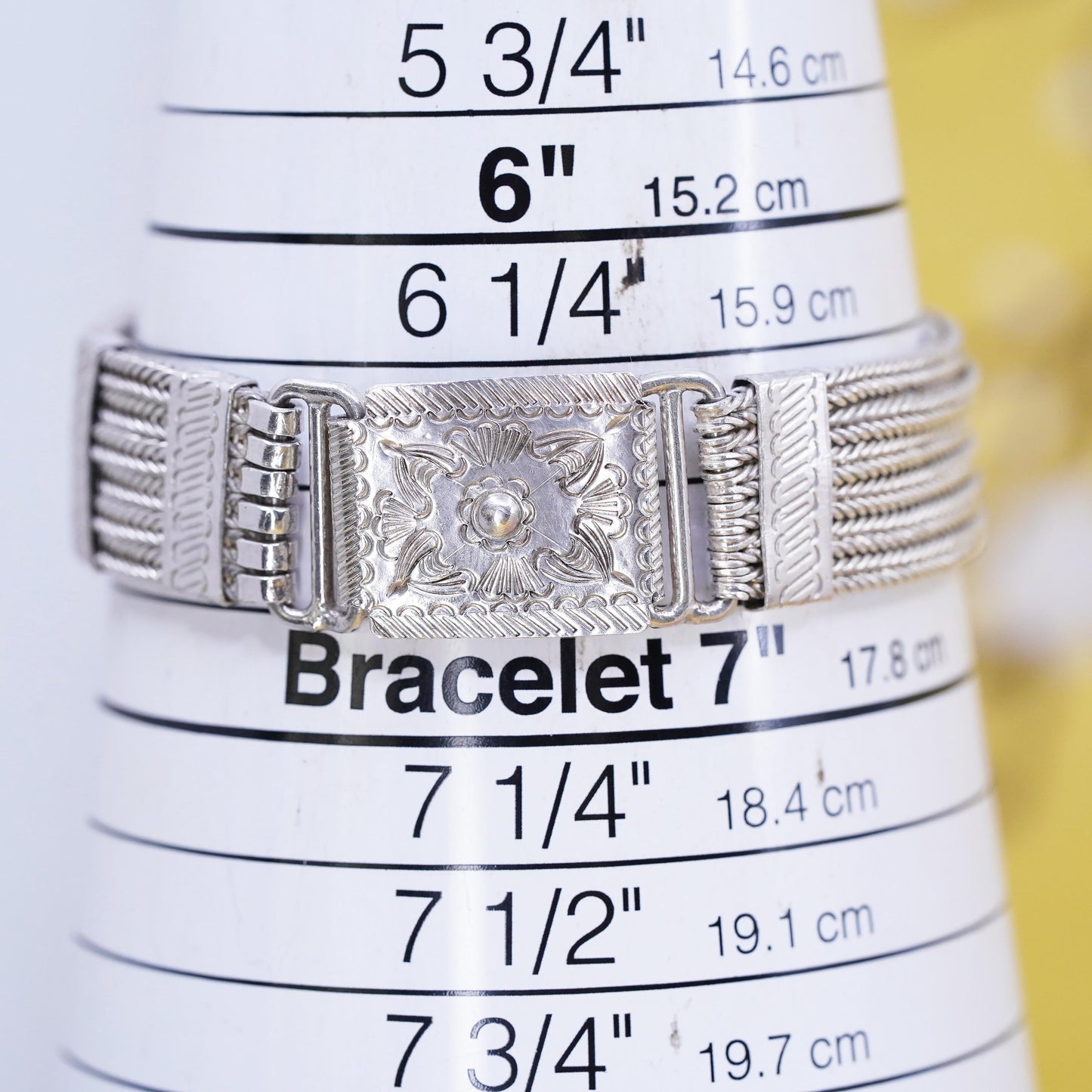 6.5”, VTG Nepal Sterling 925 silver handmade bracelet, 6 strands wheat chain