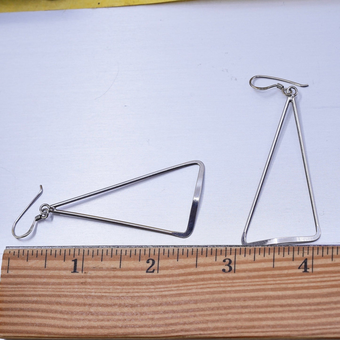 Vintage Sterling silver handmade earrings, 925 triangular dangle
