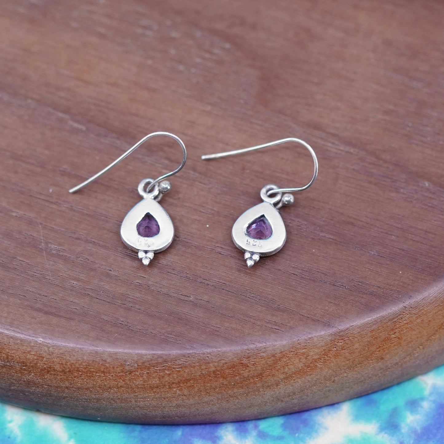 Vintage Sterling 925 silver handmade earrings with teardrop amethyst