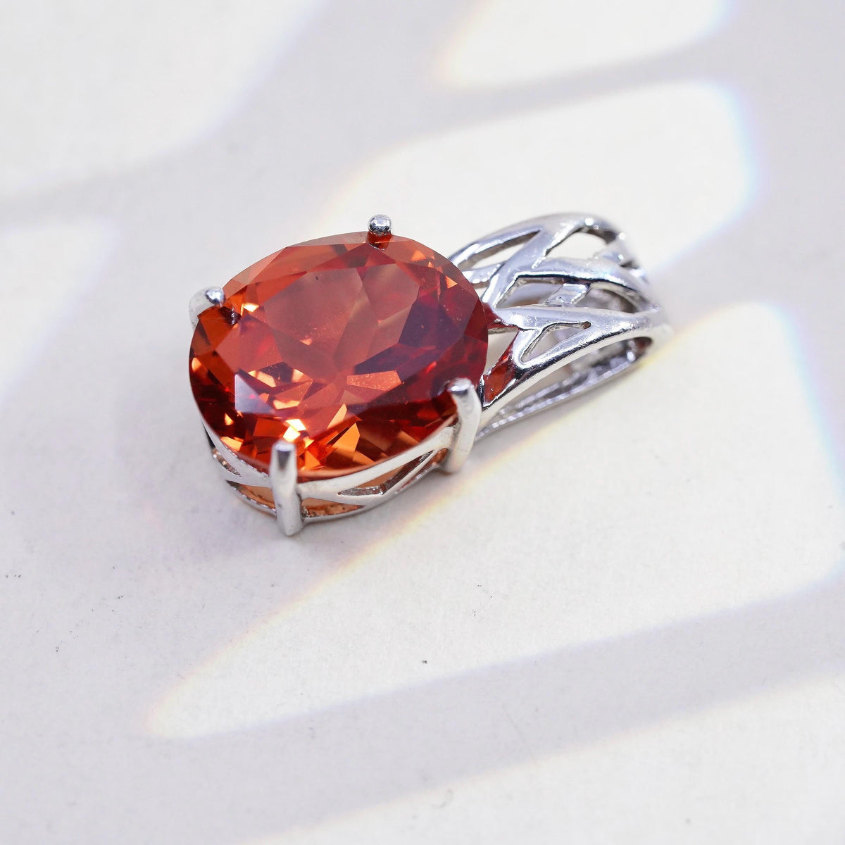Vintage Designer BJ sterling silver pendant, 925 oval charm genuine Ruby Sunset