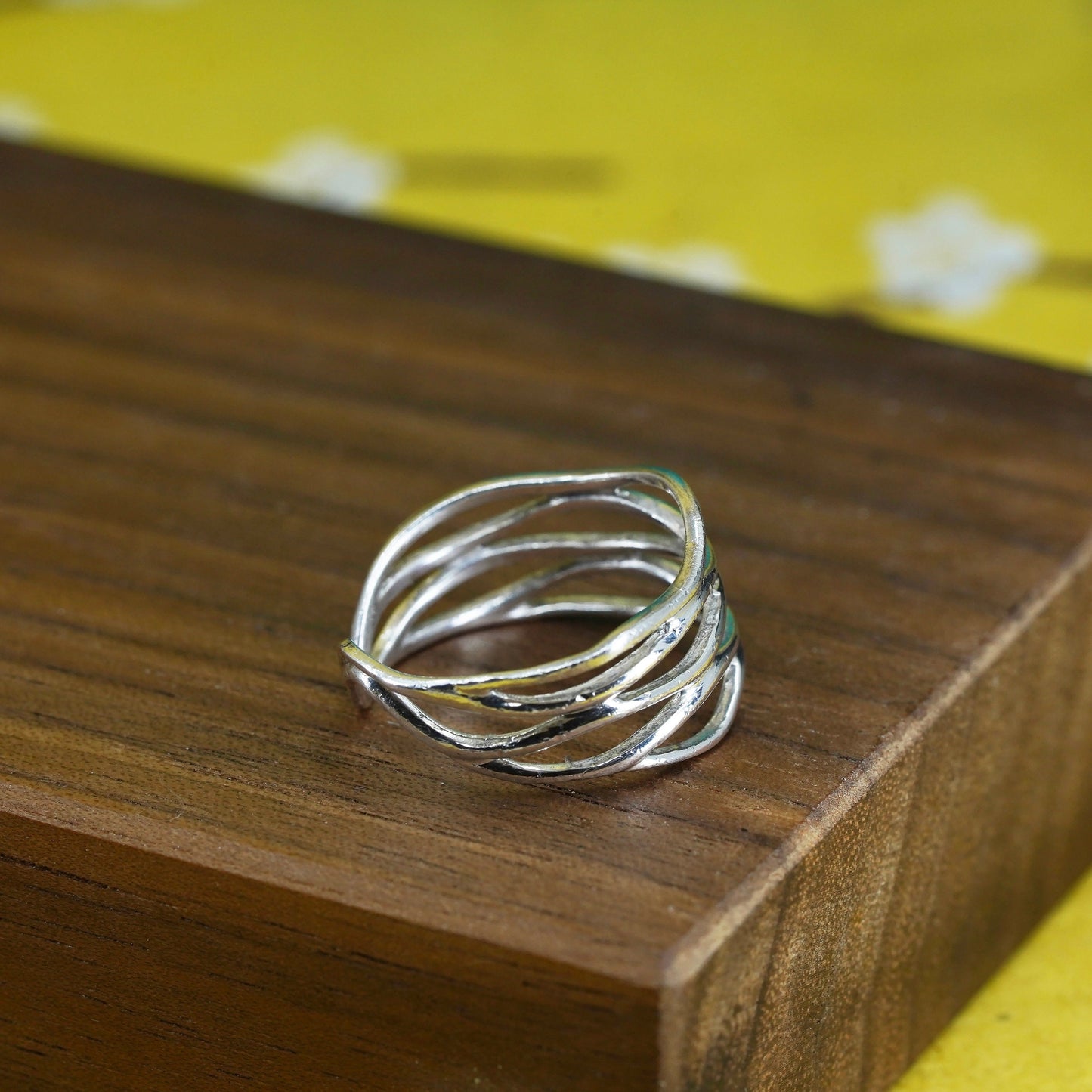 Size 7, vintage Sterling silver handmade ring, Modern 925 wavy band