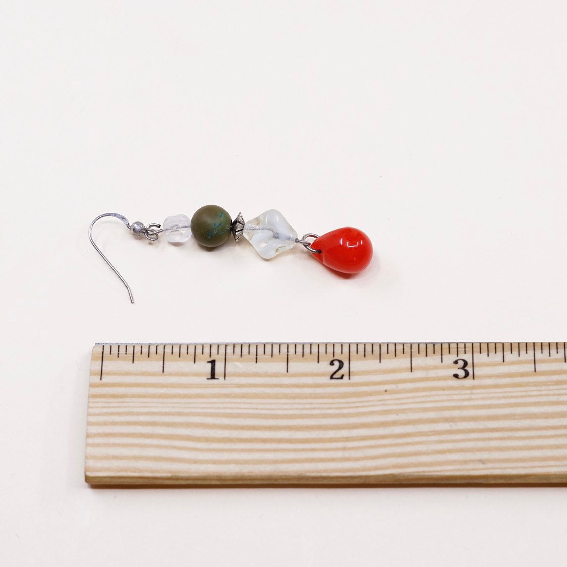 VTG sterling silver handmade earrings 925 w/ turquoise n teardrop red glass