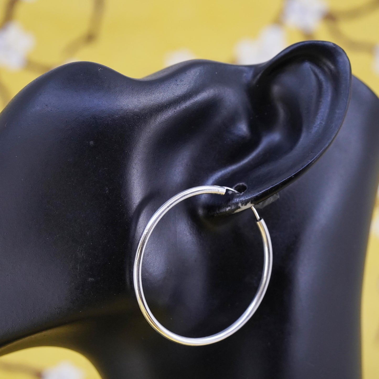 1.75", vintage Sterling silver handmade earrings, 925 silver hoops