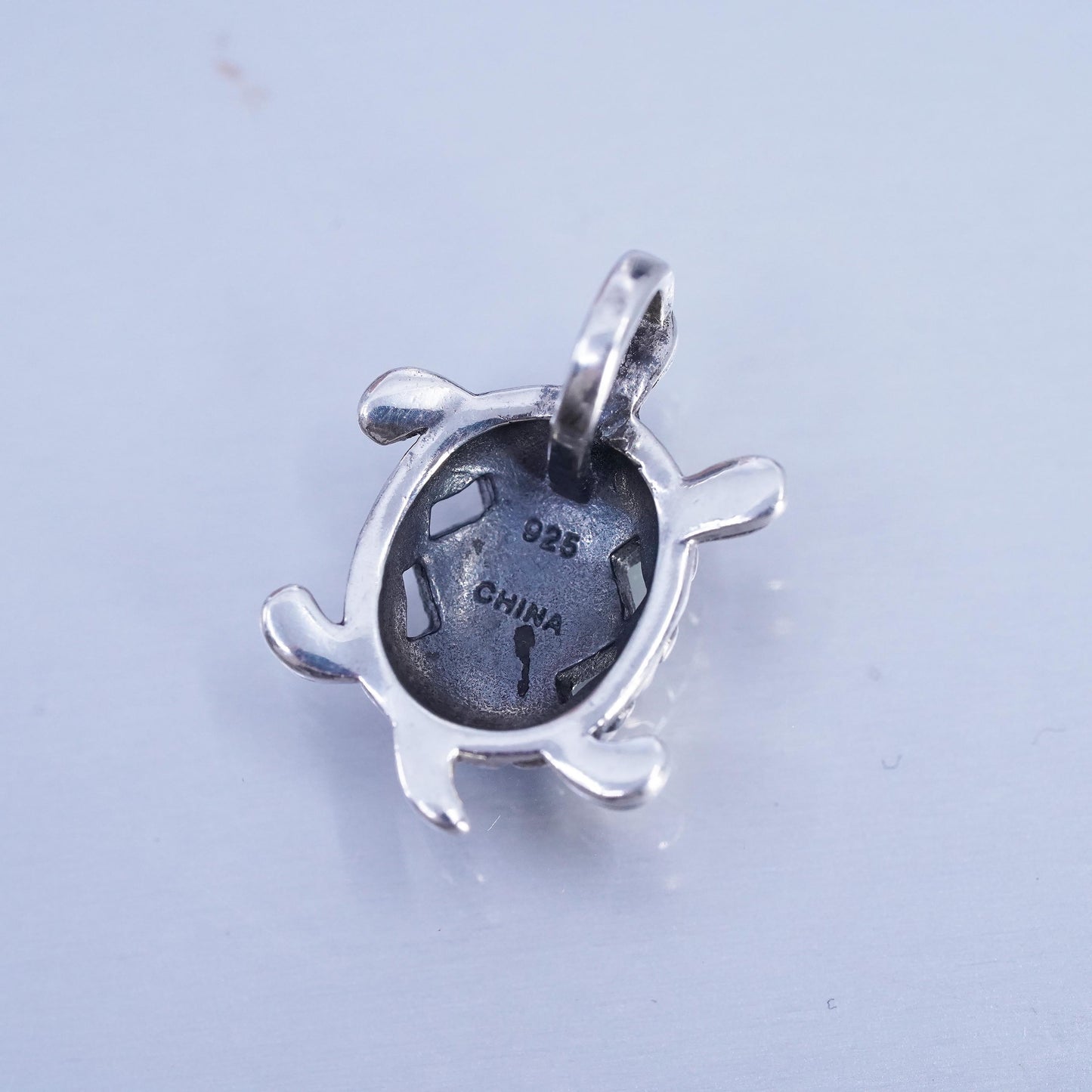 Vintage Sterling silver handmade simple 925 sea turtle charm pendant abalone