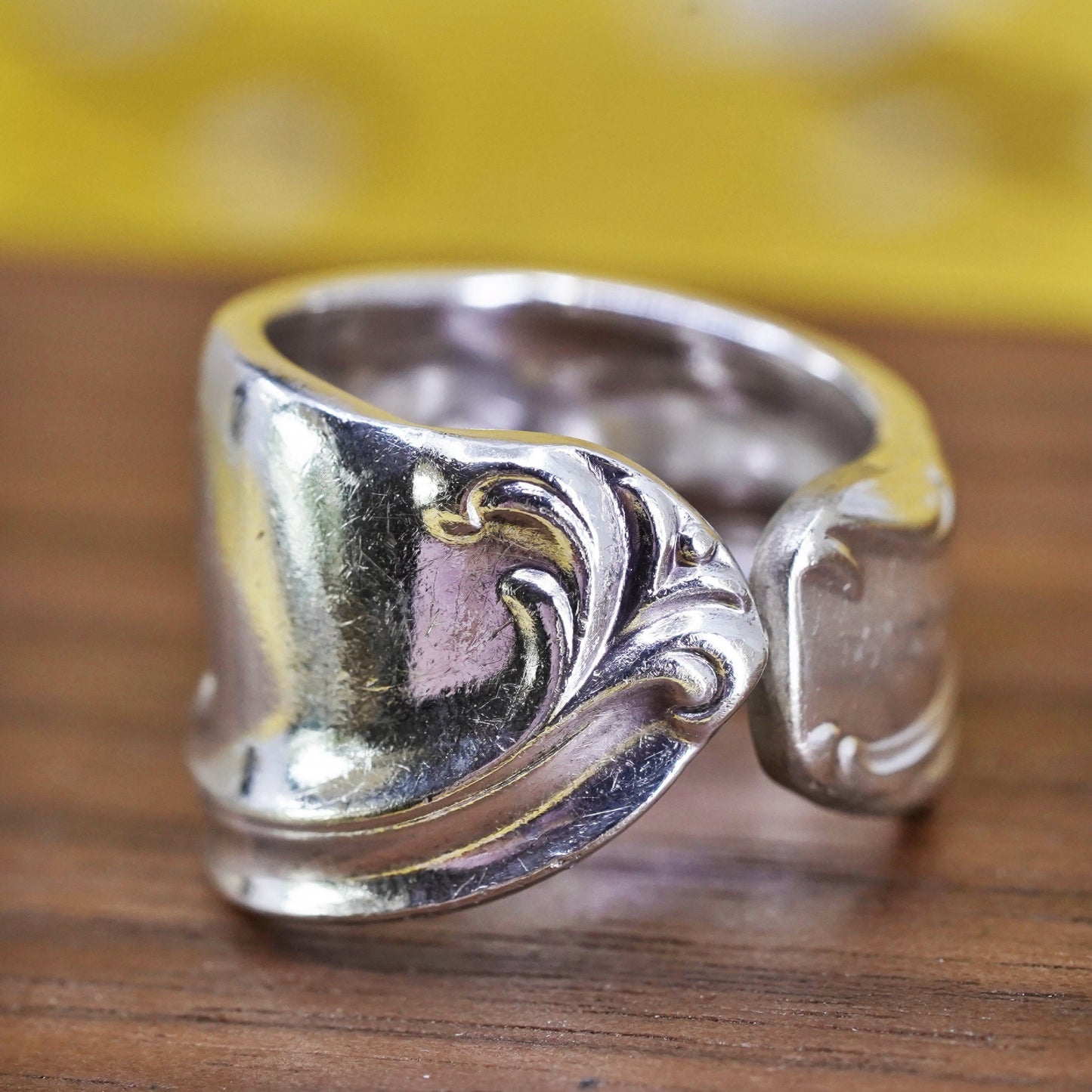 Size 7, vintage silver tone handmade spoon ring