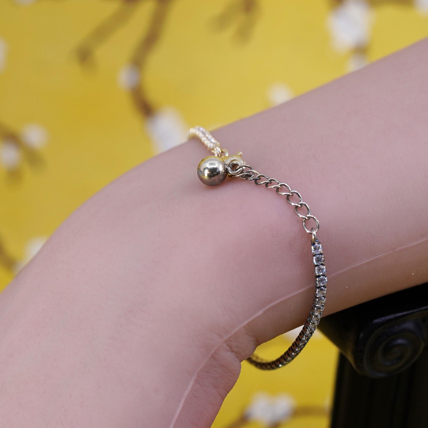 5.5+1”, Vermeil gold over sterling silver bracelet, 925 chain with cluster Cz