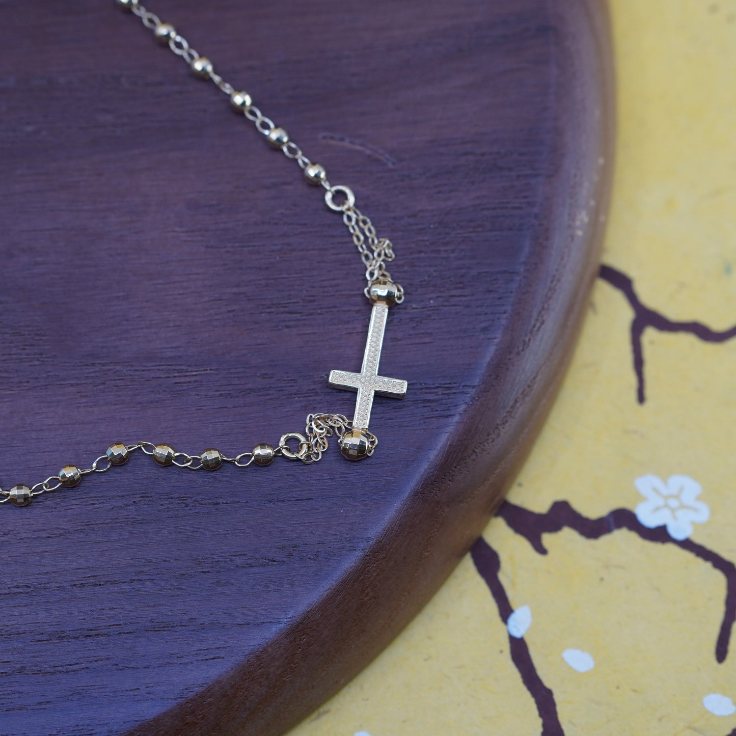 14+4”, vermeil gold Sterling silver necklace, 925 circle chain cross pendant