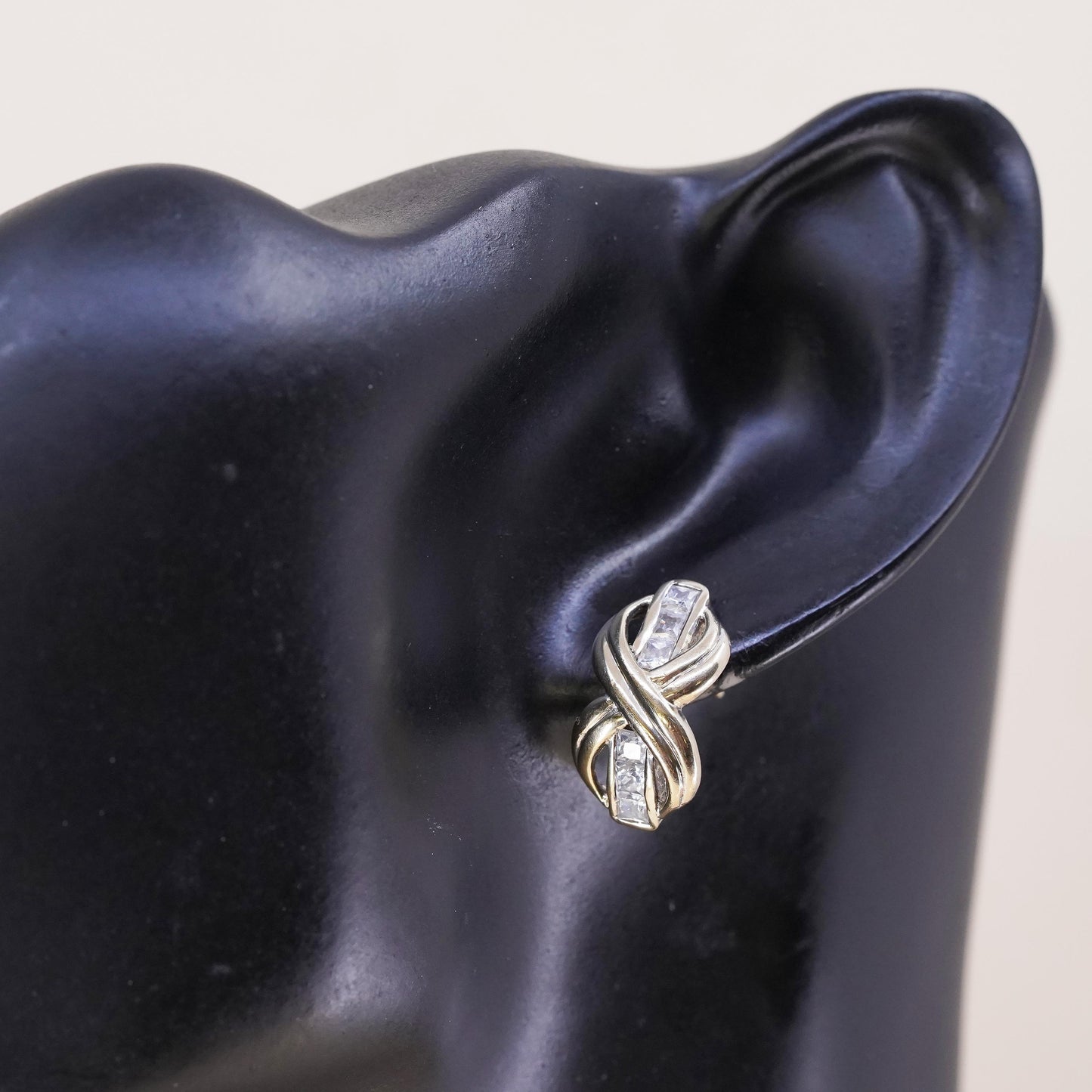 Vintage vermeil gold over Sterling 925 silver stud with cz, single earring