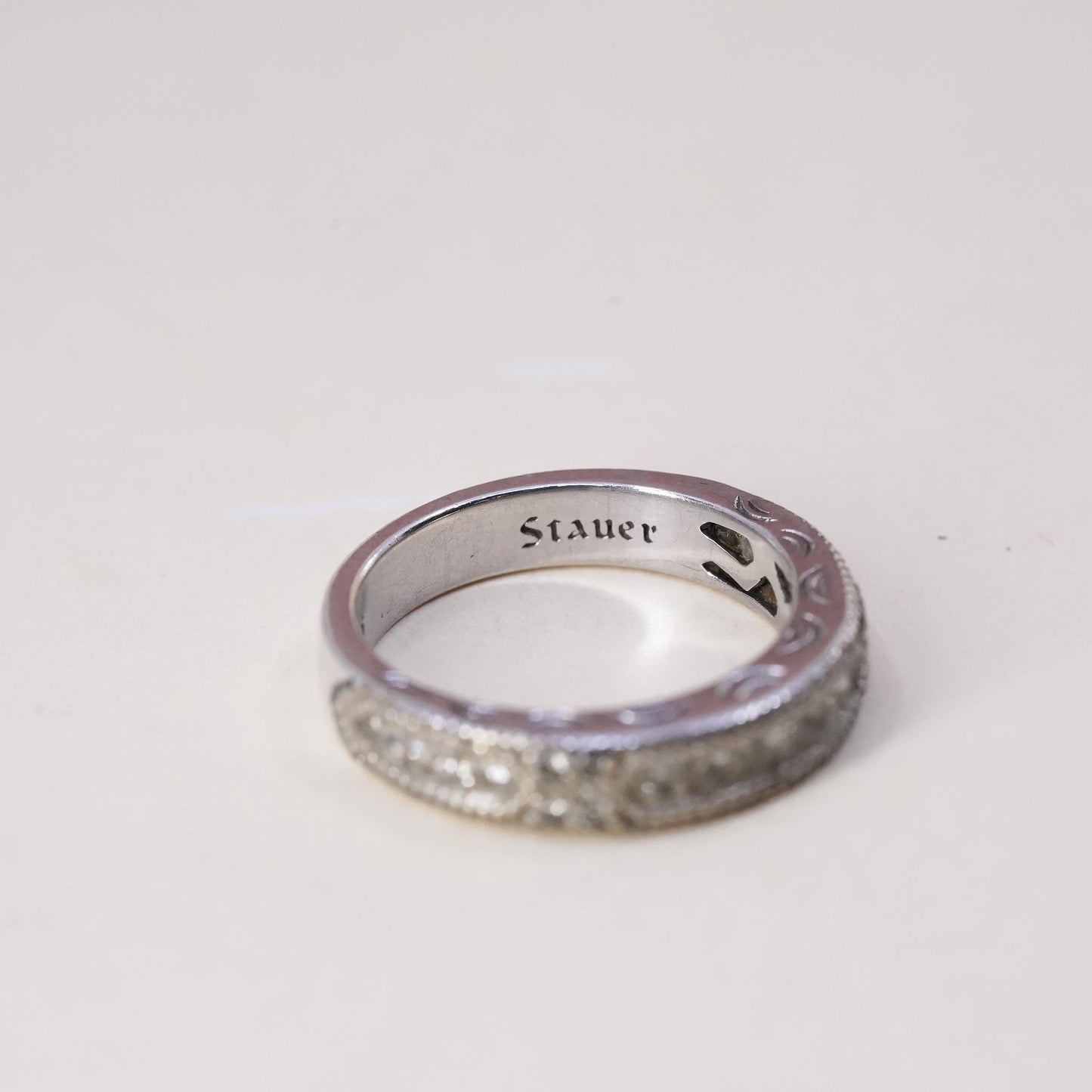 Size 5, Vintage Stauer Sterling Silver 925 Anniversary Band Ring with cz