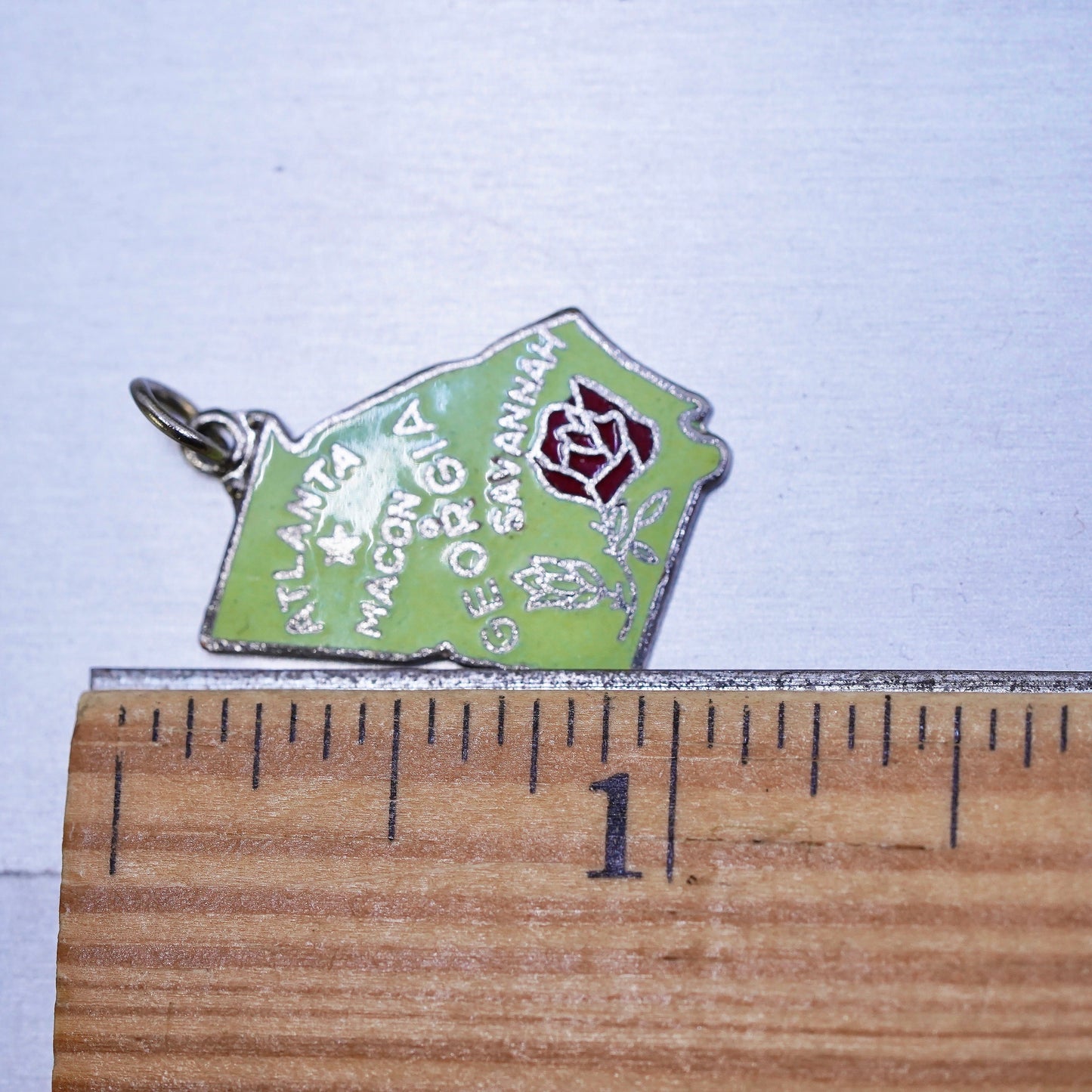 Vintage sterling handmade traveler pendant, 925 enamel Georgia state tag