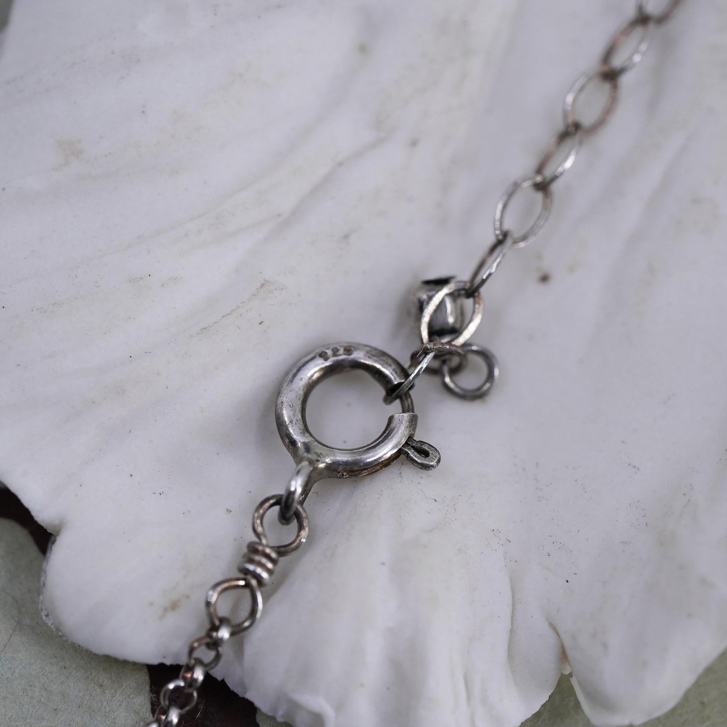 18+2”, vintage sterling 925 silver circle chain necklace with dream tag pendant