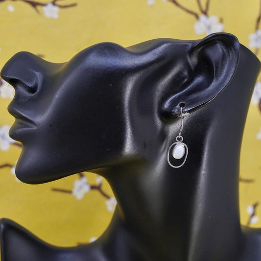 Vintage Sterling 925 silver handmade earrings with white cat's eye drops