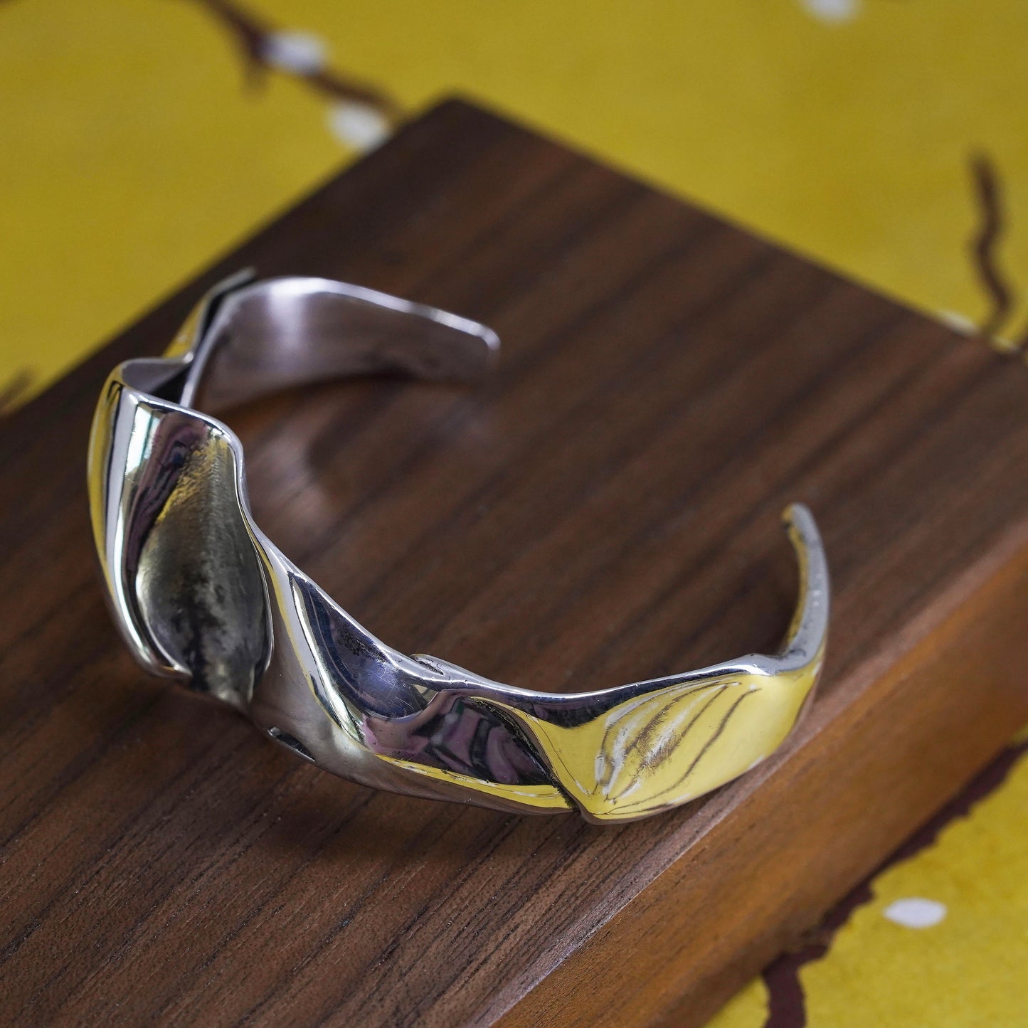 5.5", Southwestern sterling silver handmade bracelet, wrinkle 925 silver cuff