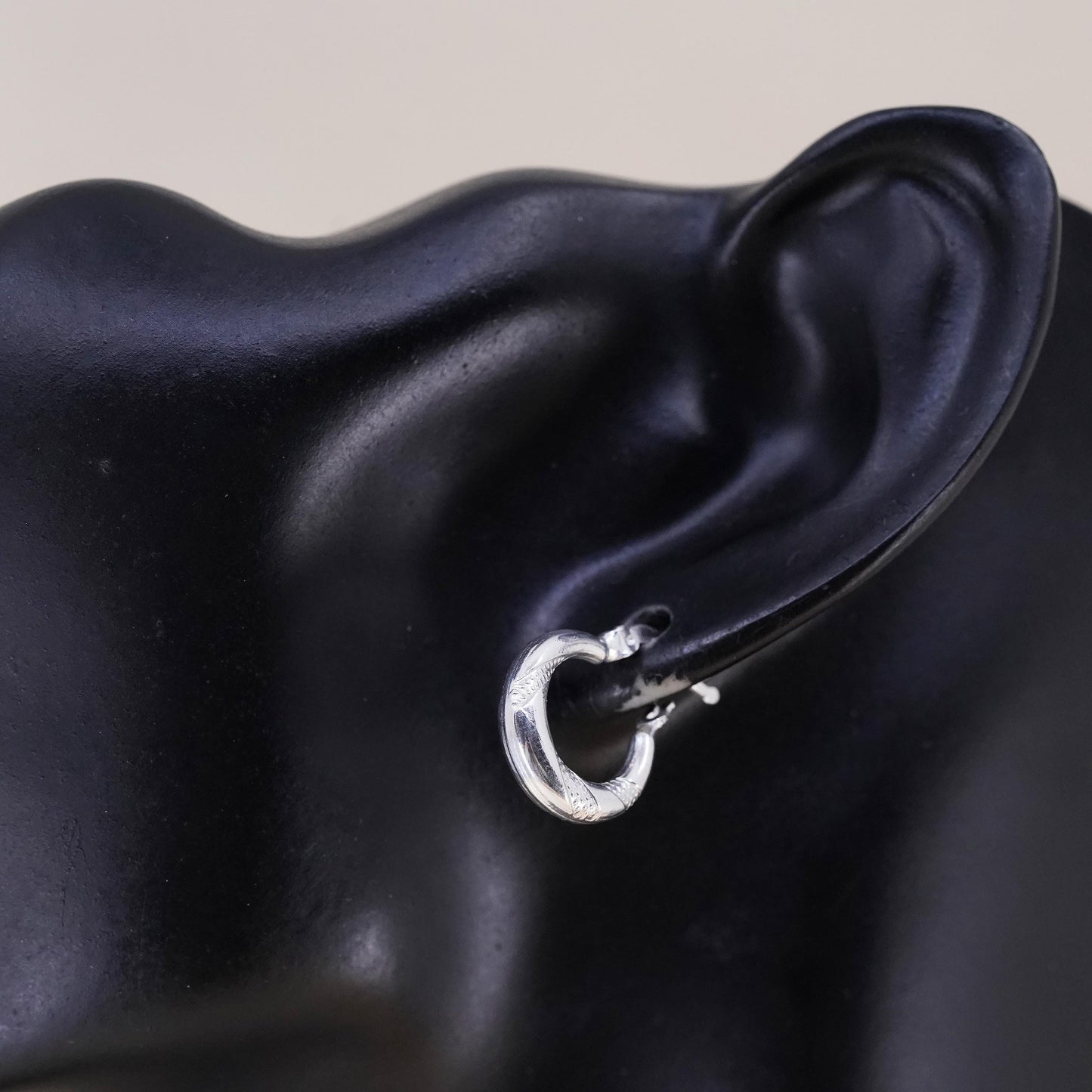 0.5", Vintage sterling silver earrings, textured minimalist primitive hoops