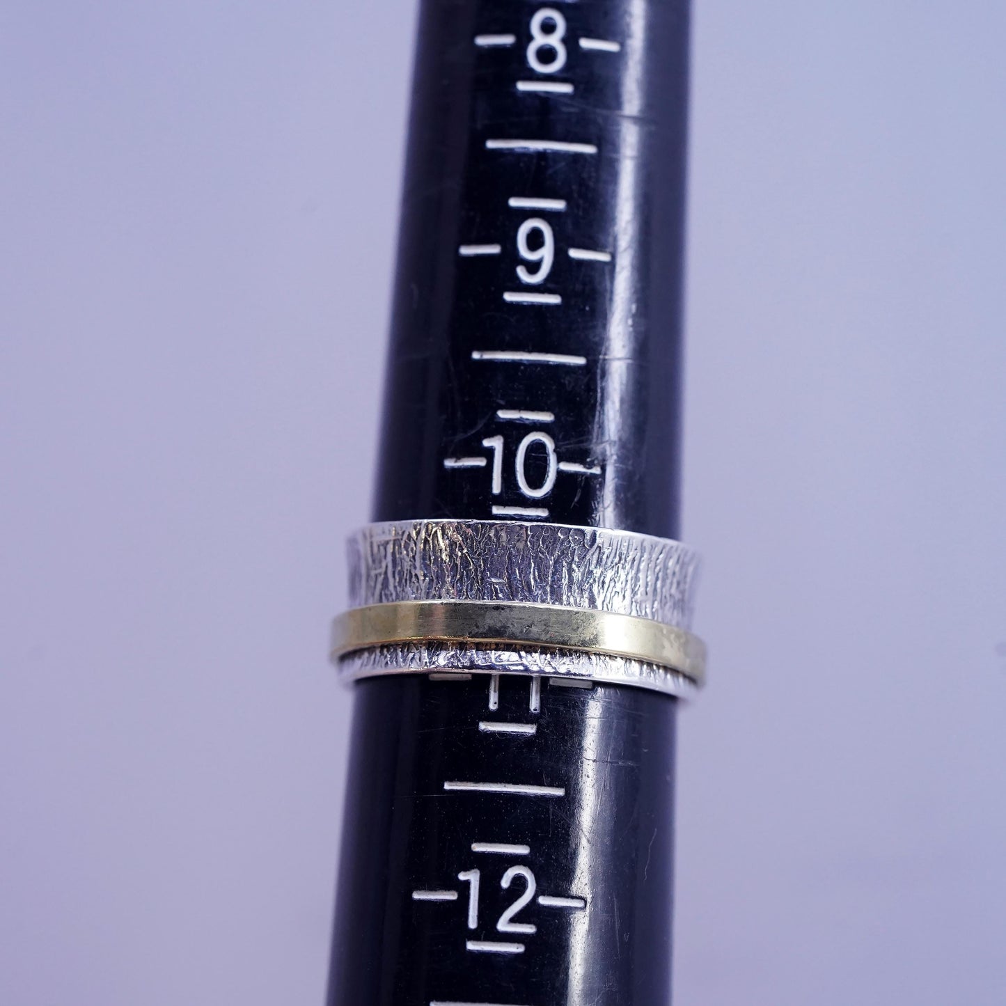 Size 10.25, two tone sterling silver band brass cable textured 925 spinner ring