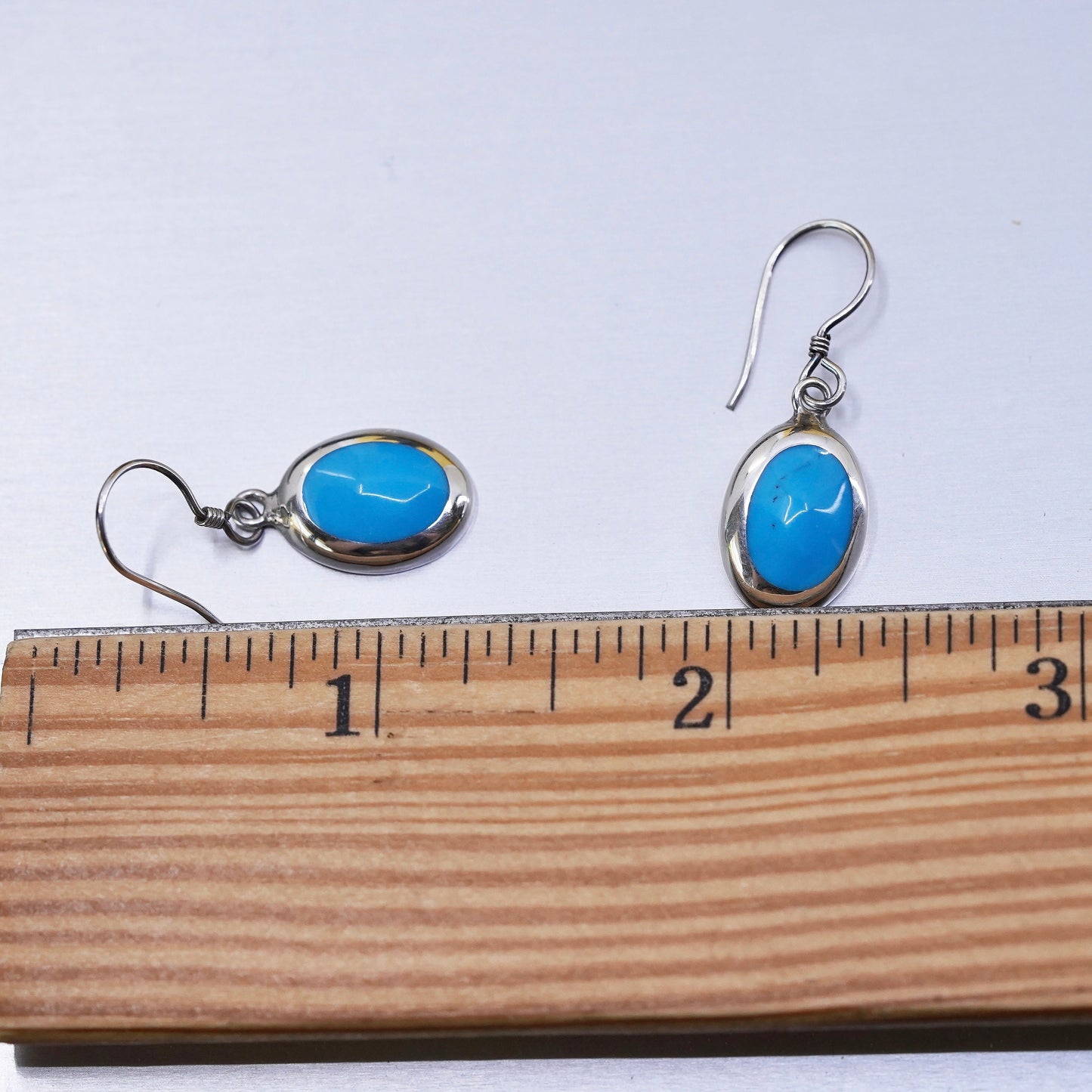 Vintage Sterling 925 silver handmade earrings with oval blue onyx inlay