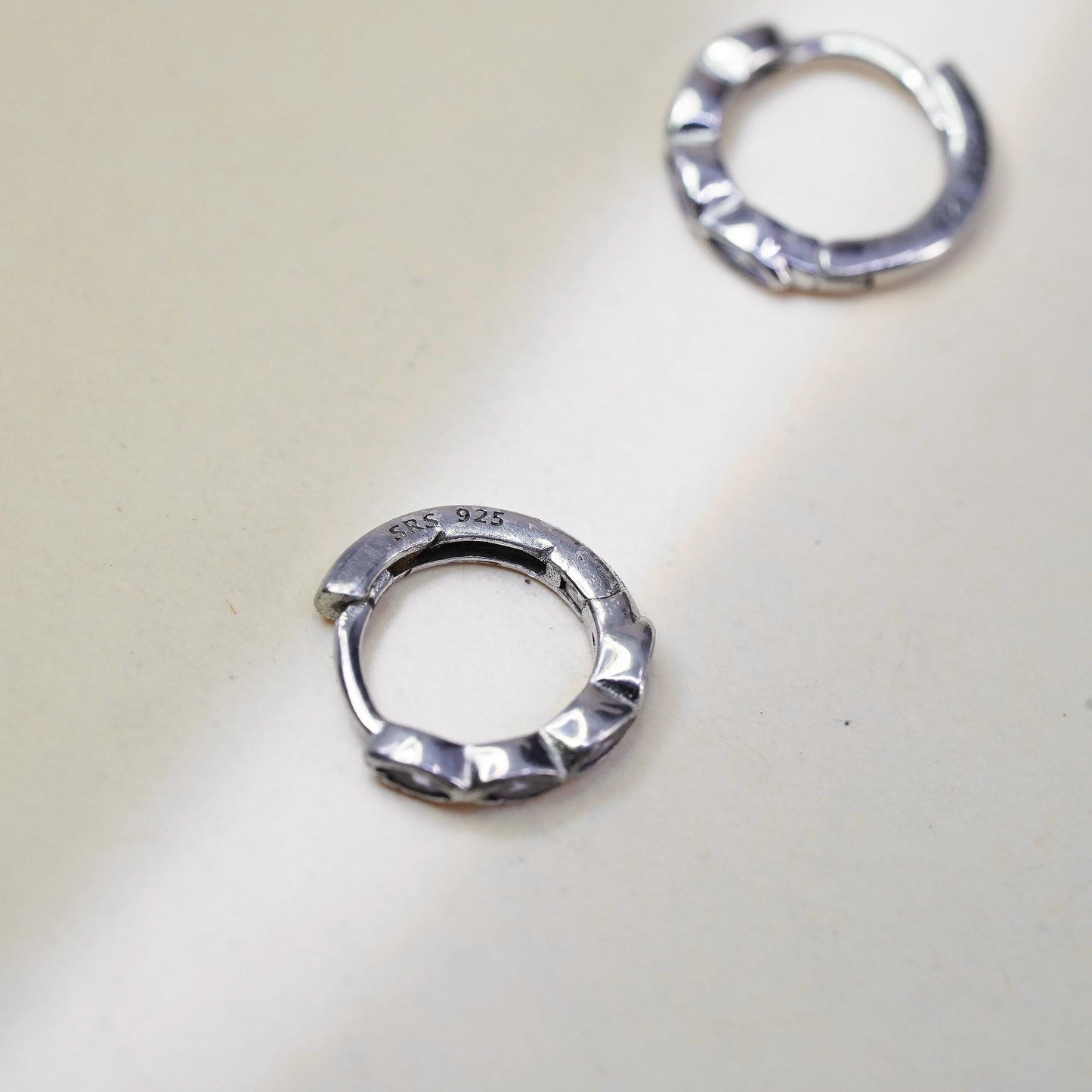 11mm, Vintage SRS sterling silver loop earrings, fine 925 silver hoops amethyst