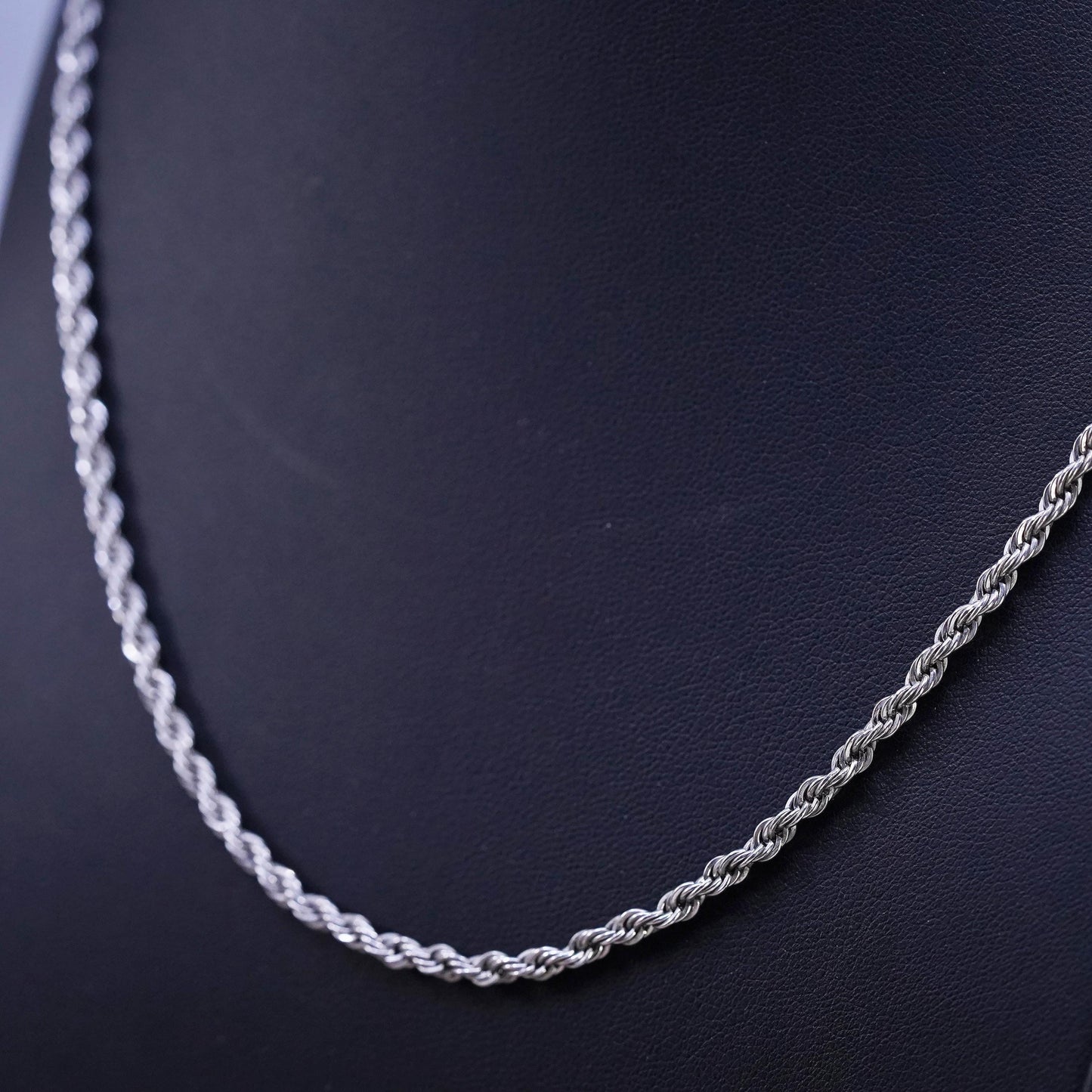 20" 3mm, vintage Sterling silver handmade necklace, 925 diamond rope chain