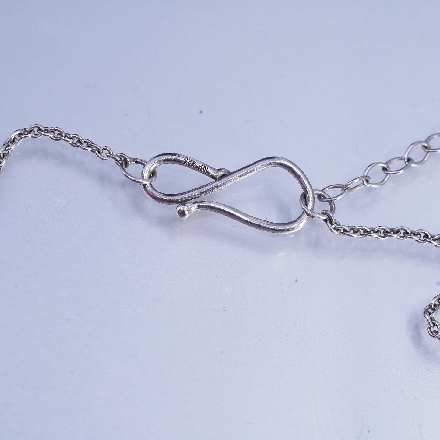 18+2", vintage Sterling 925 silver circle chain necklace teardrop agate pendant