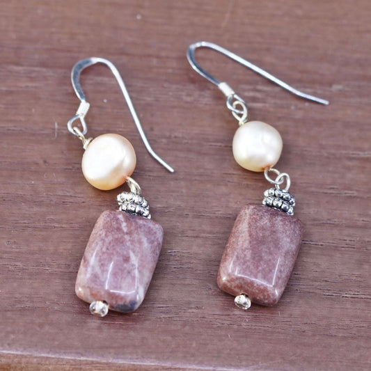 Vintage Sterling 925 silver handmade earrings with pearl and jasper