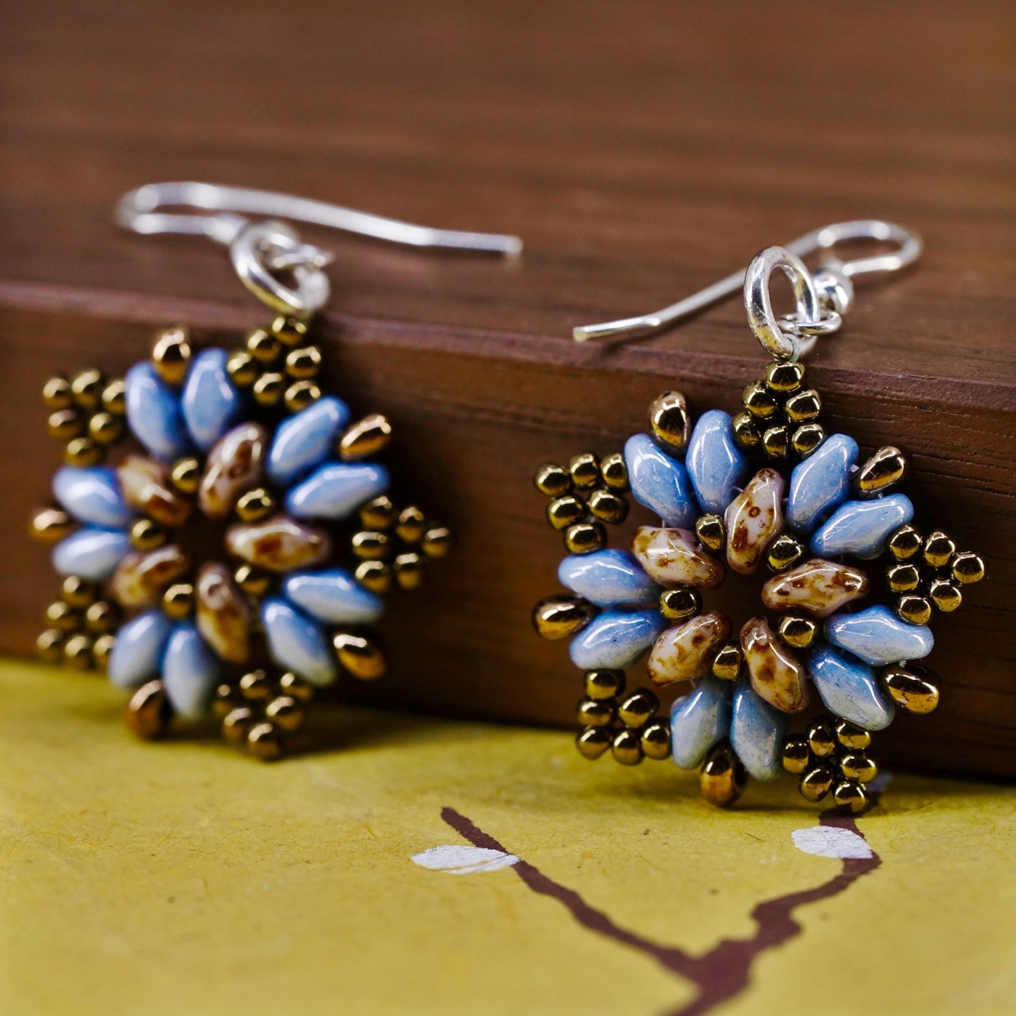 Vintage Sterling silver handmade earrings with beaded snowflake drops