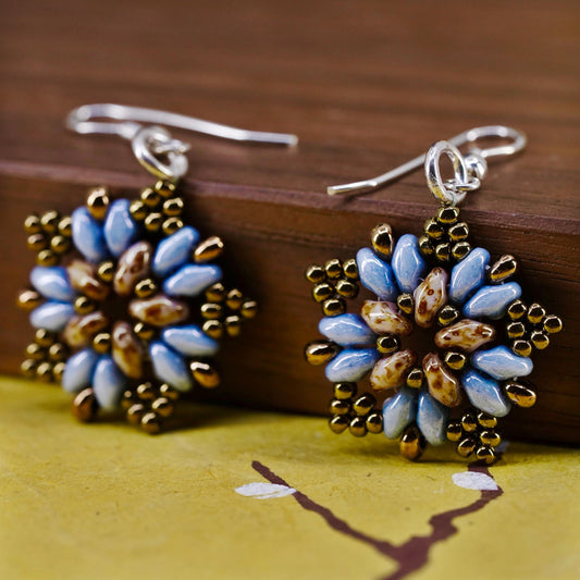 Vintage Sterling silver handmade earrings with beaded snowflake drops