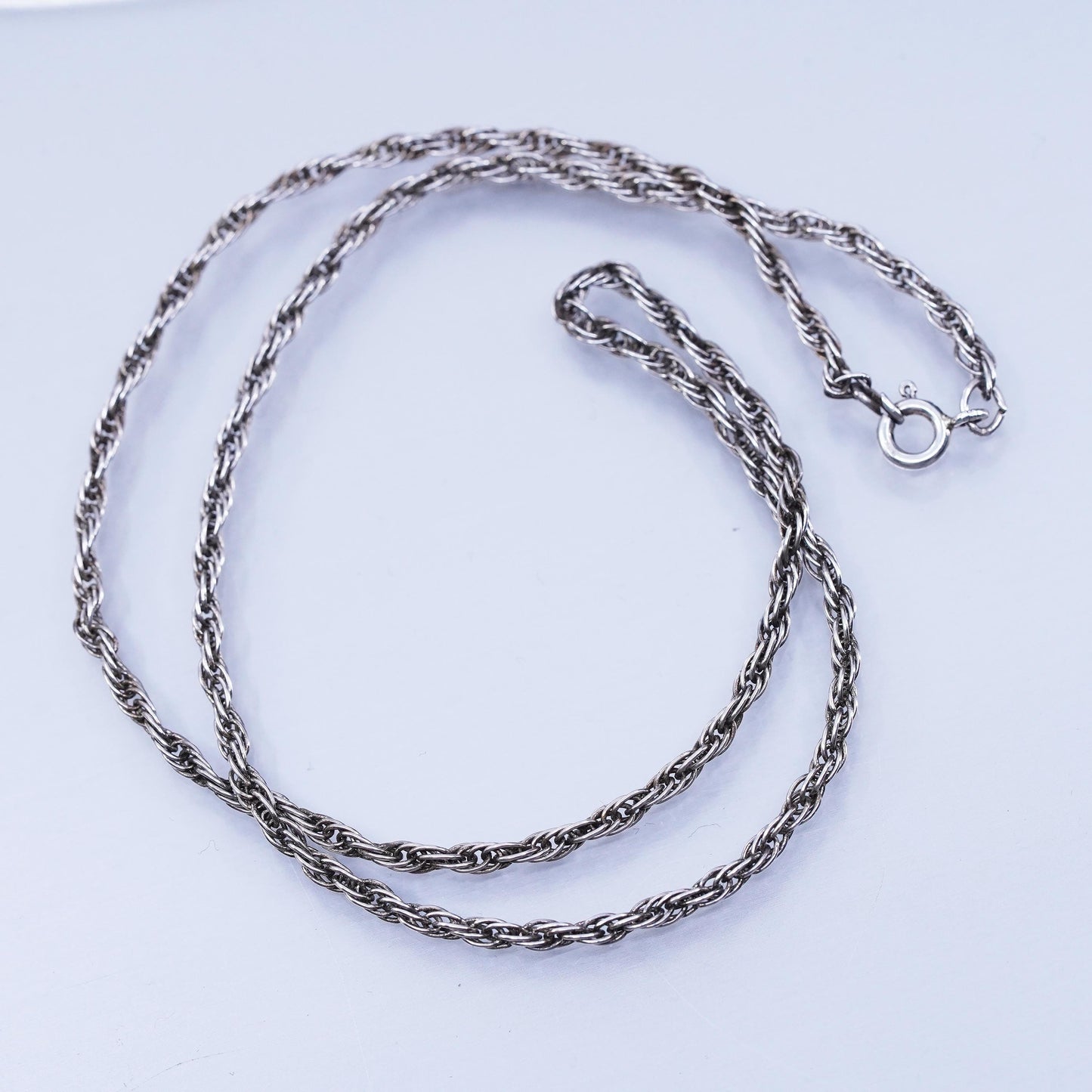 18” 3mm, vintage Italian Sterling 925 silver Singapore rope chain necklace