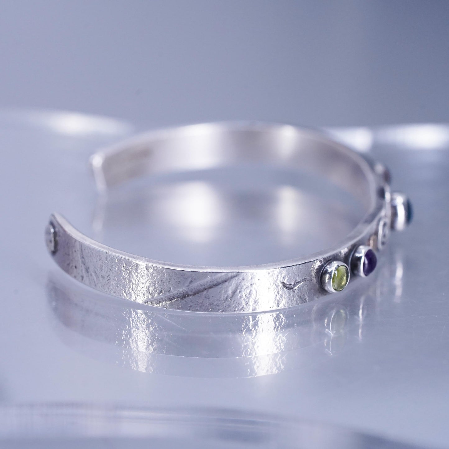 6.5”, Lucinda Moran Sterling Sterling 925 Gold Protect Gemstone Cuff Bracelet
