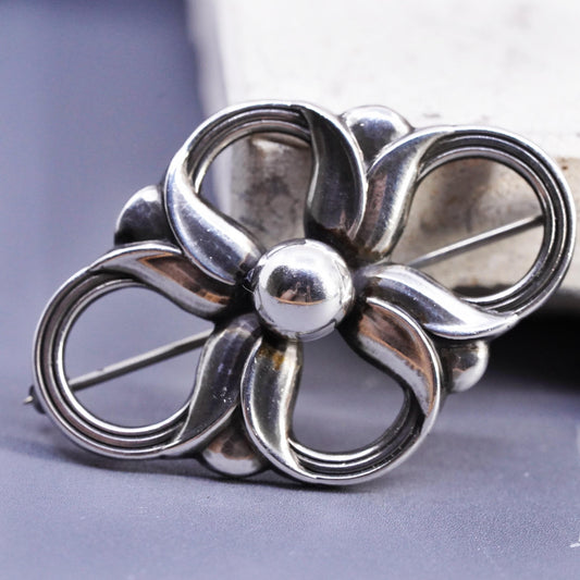 Early Georg Jensen Denmark Sterling 925 Silver Flower Brooch Pin No 305 Vintage