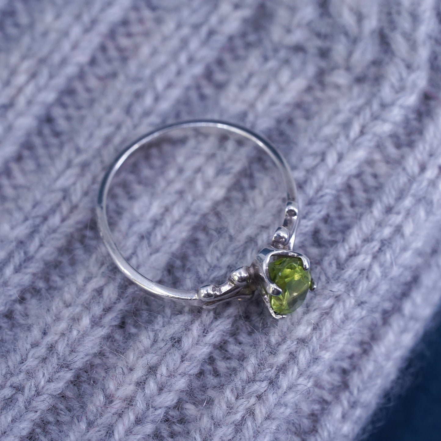 Size 7.25, vintage Sterling silver handmade ring, 925 stackable band peridot