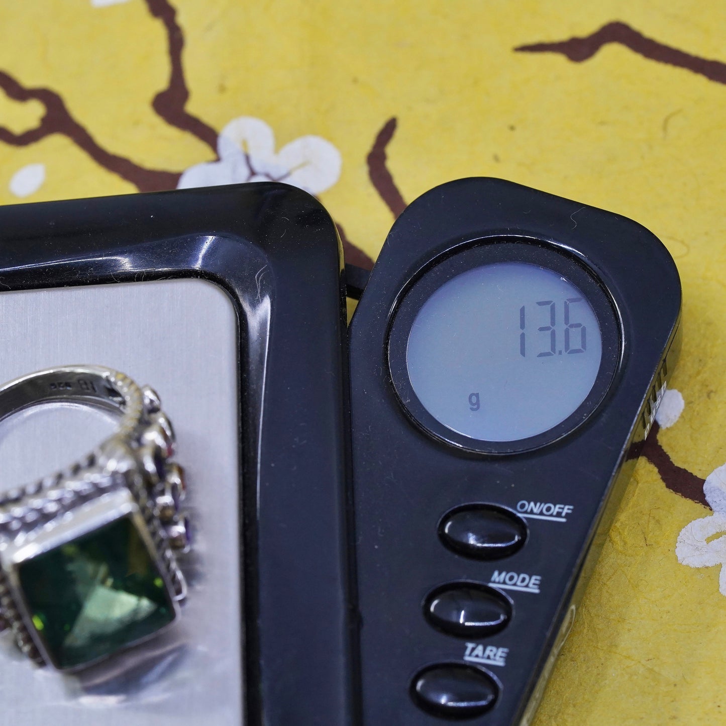 Size 10, Sterling 925 silver ring square peridot amethyst peridot citrine