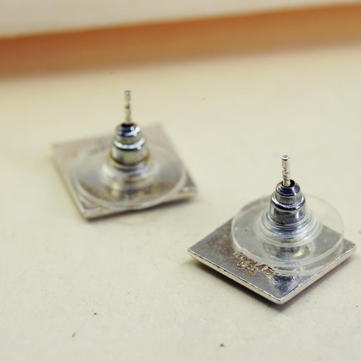 Vintage Topkapi Jewelry Sterling silver earrings, 925 square studs spiral,