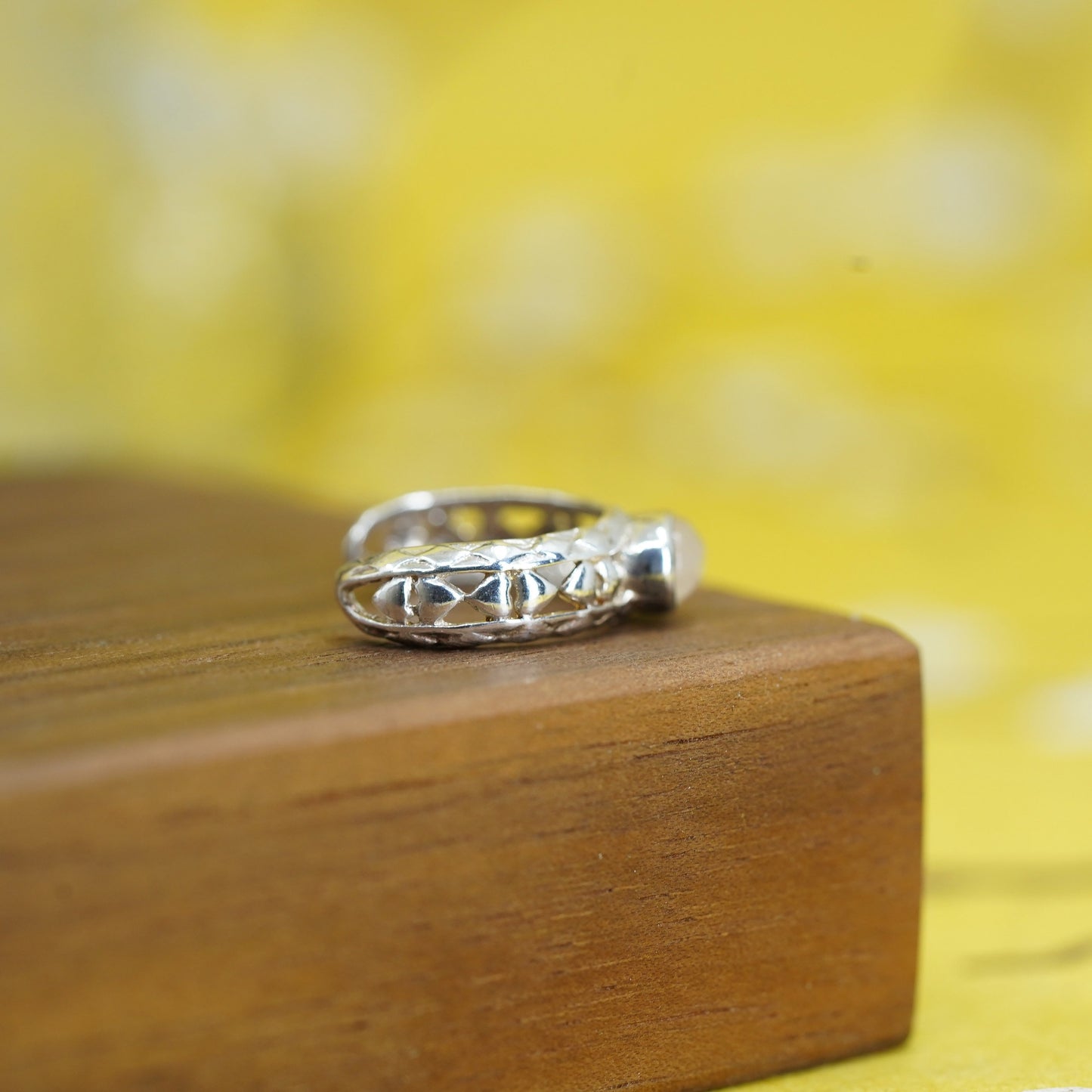 Size 3, Vintage Sterling silver handmade ring, 925 open band with pink quartz